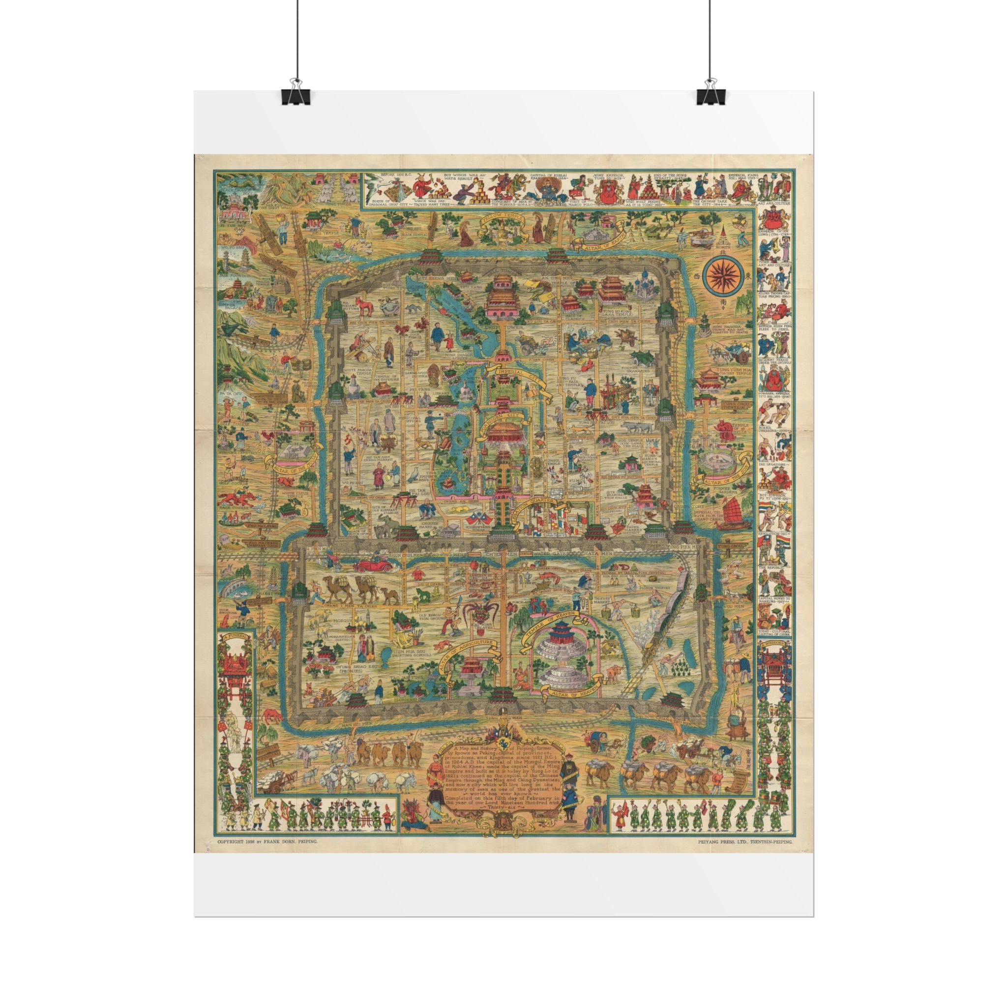 Beijing, China Historic City Map (c. 1936) Rolled Poster | Vintage Map Wall Art