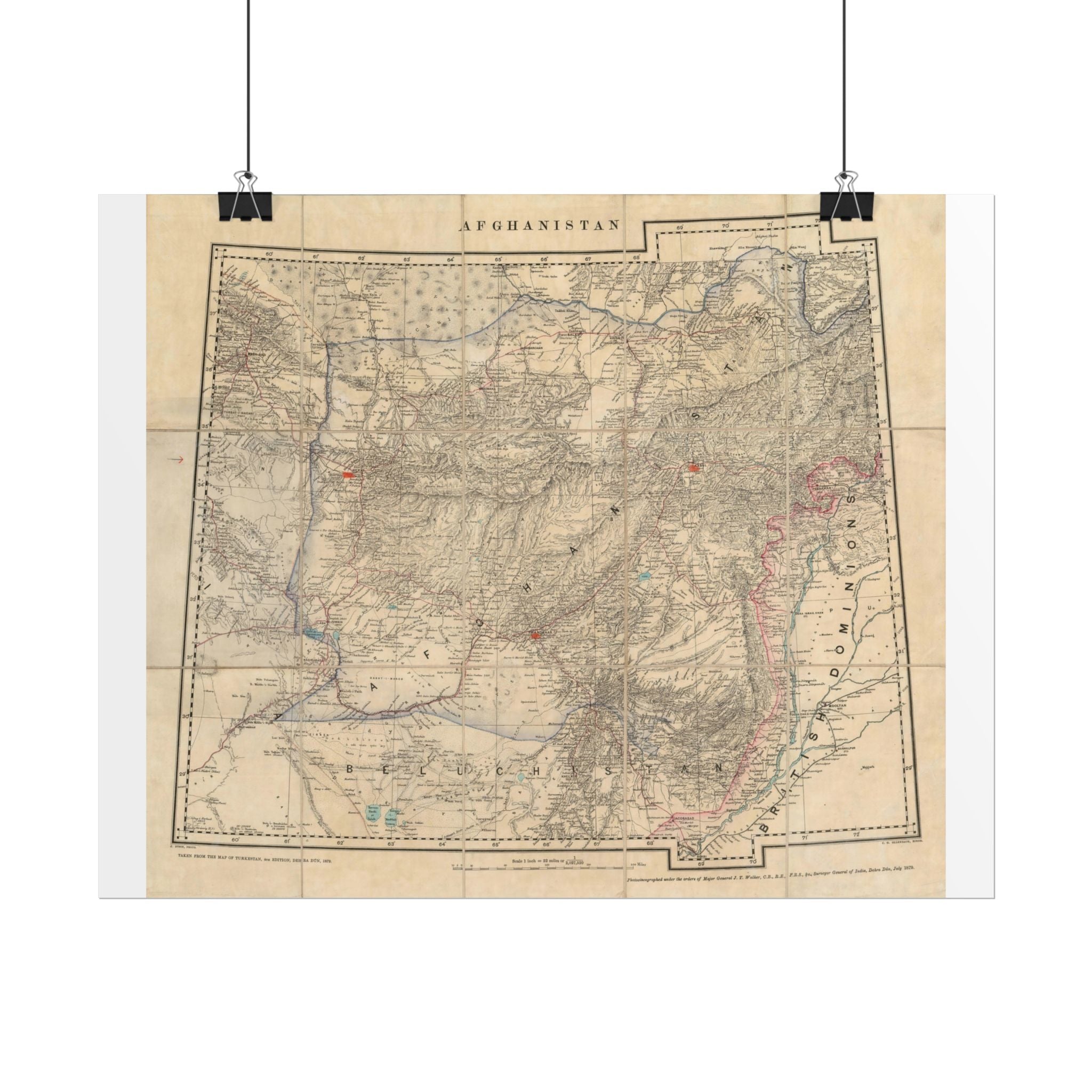 Afghanistan Antique Map (c. 1879) Rolled Poster | Vintage Map Wall Art