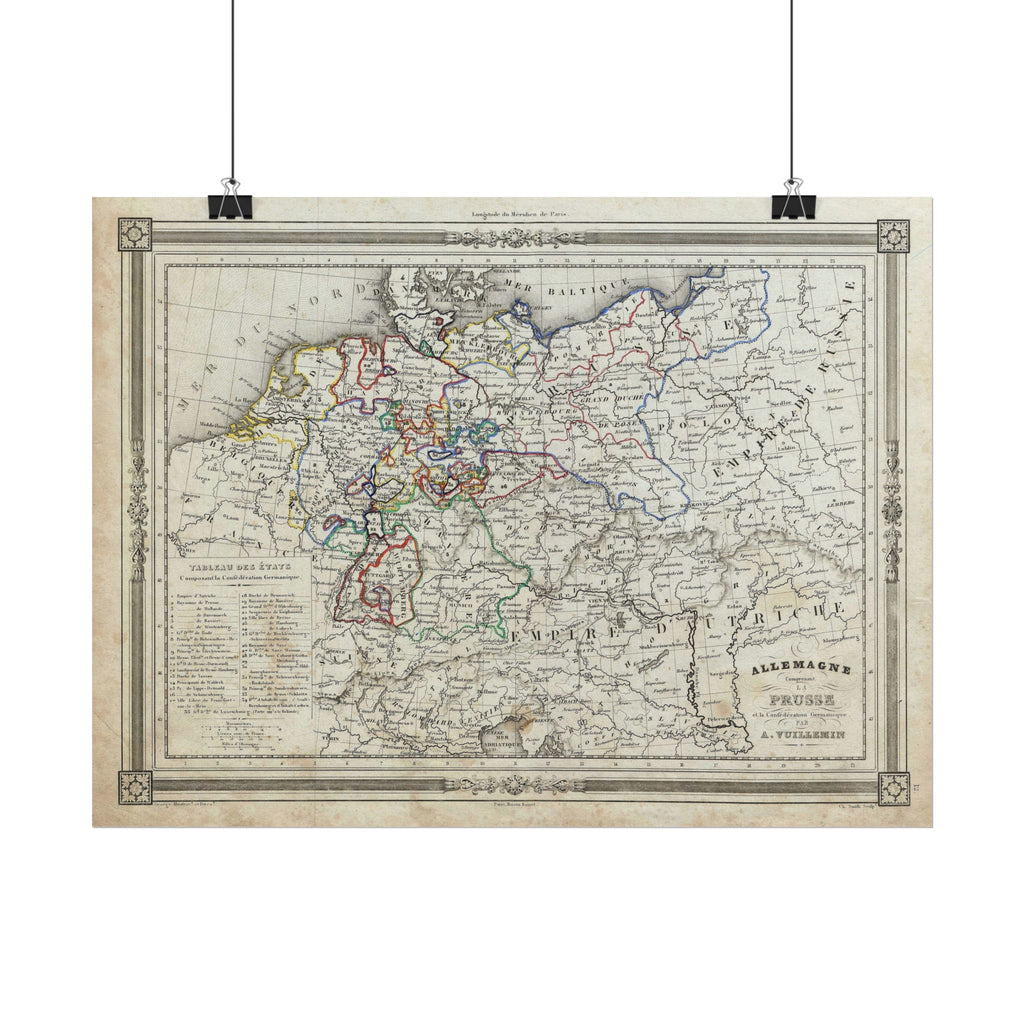 Germany Prussia Historic Map (c. 1852) Rolled Poster | Vintage Map Wall Art