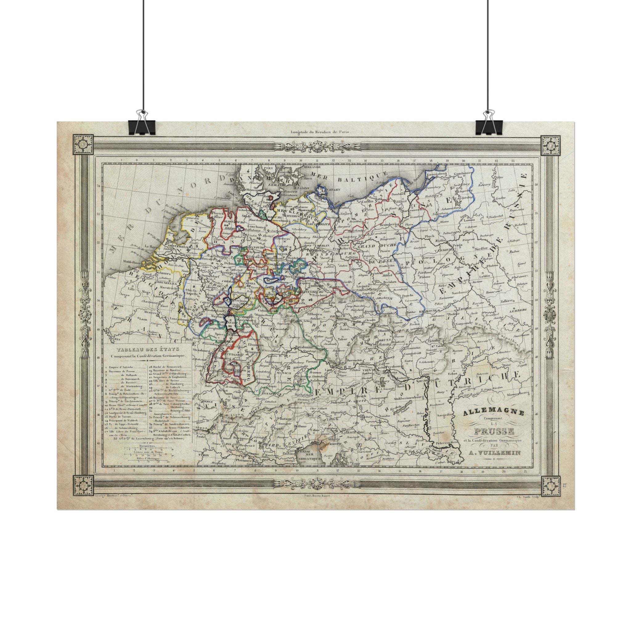 Germany Prussia Historic Map (c. 1852) Rolled Poster | Vintage Map Wall Art