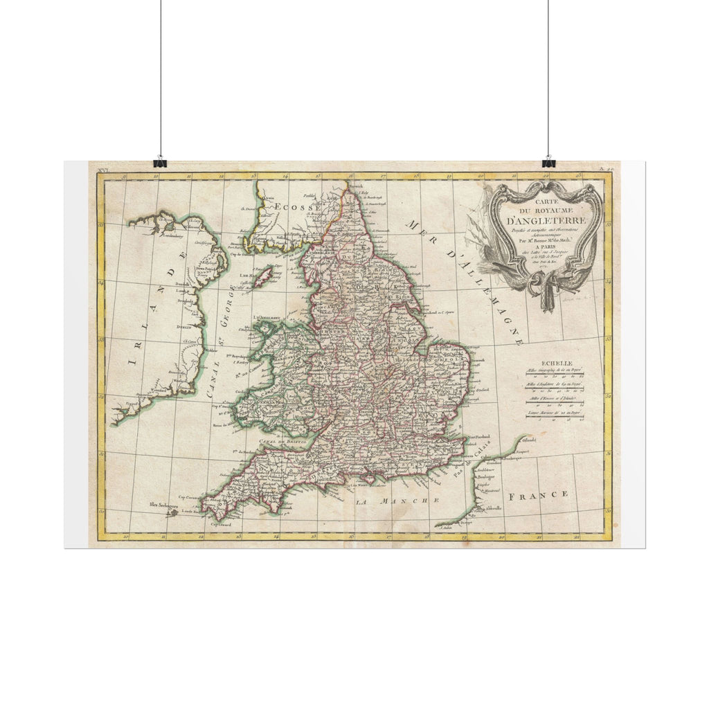 England Historic Map (c. 1772) Rolled Poster | Vintage Map Wall Art