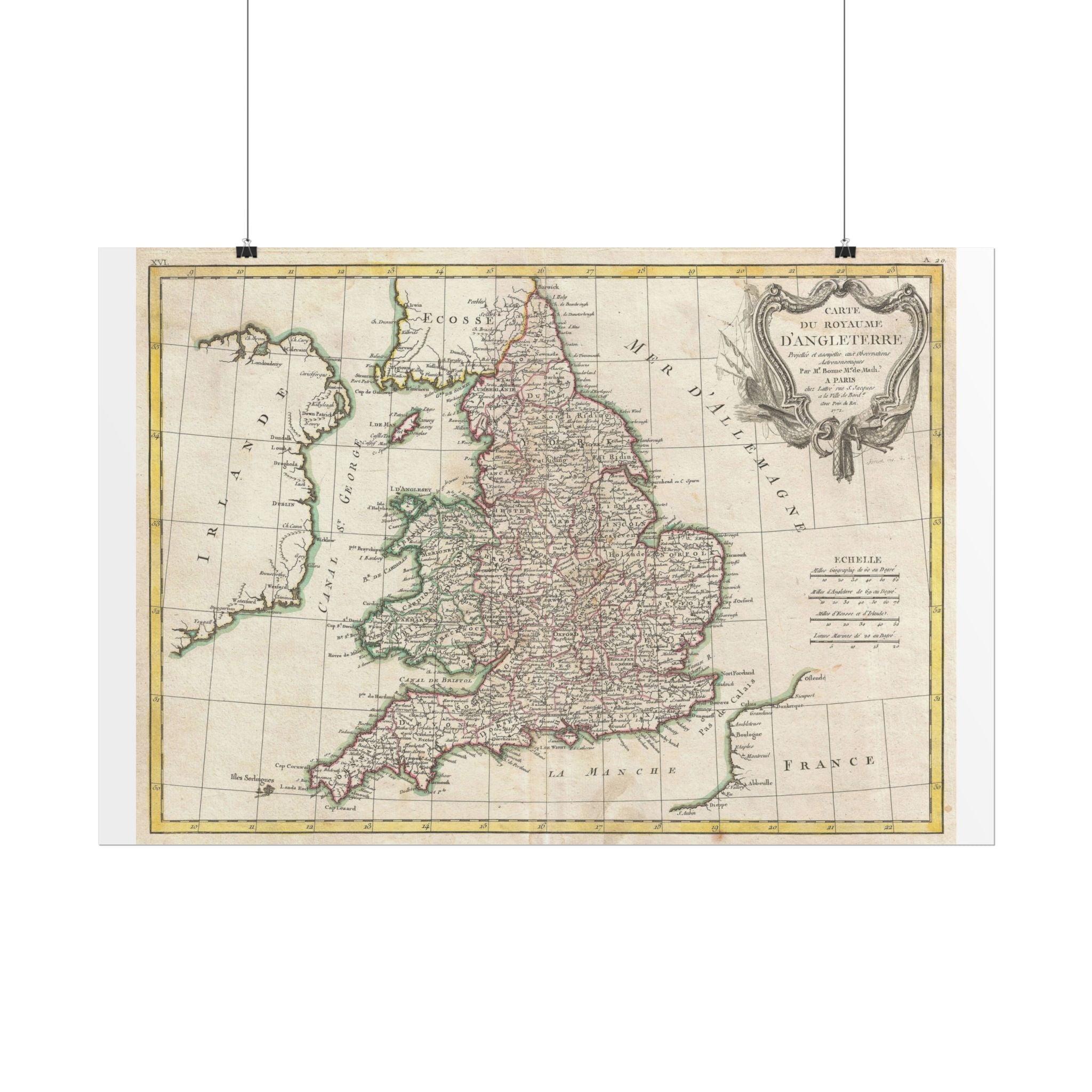 England Historic Map (c. 1772) Rolled Poster | Vintage Map Wall Art