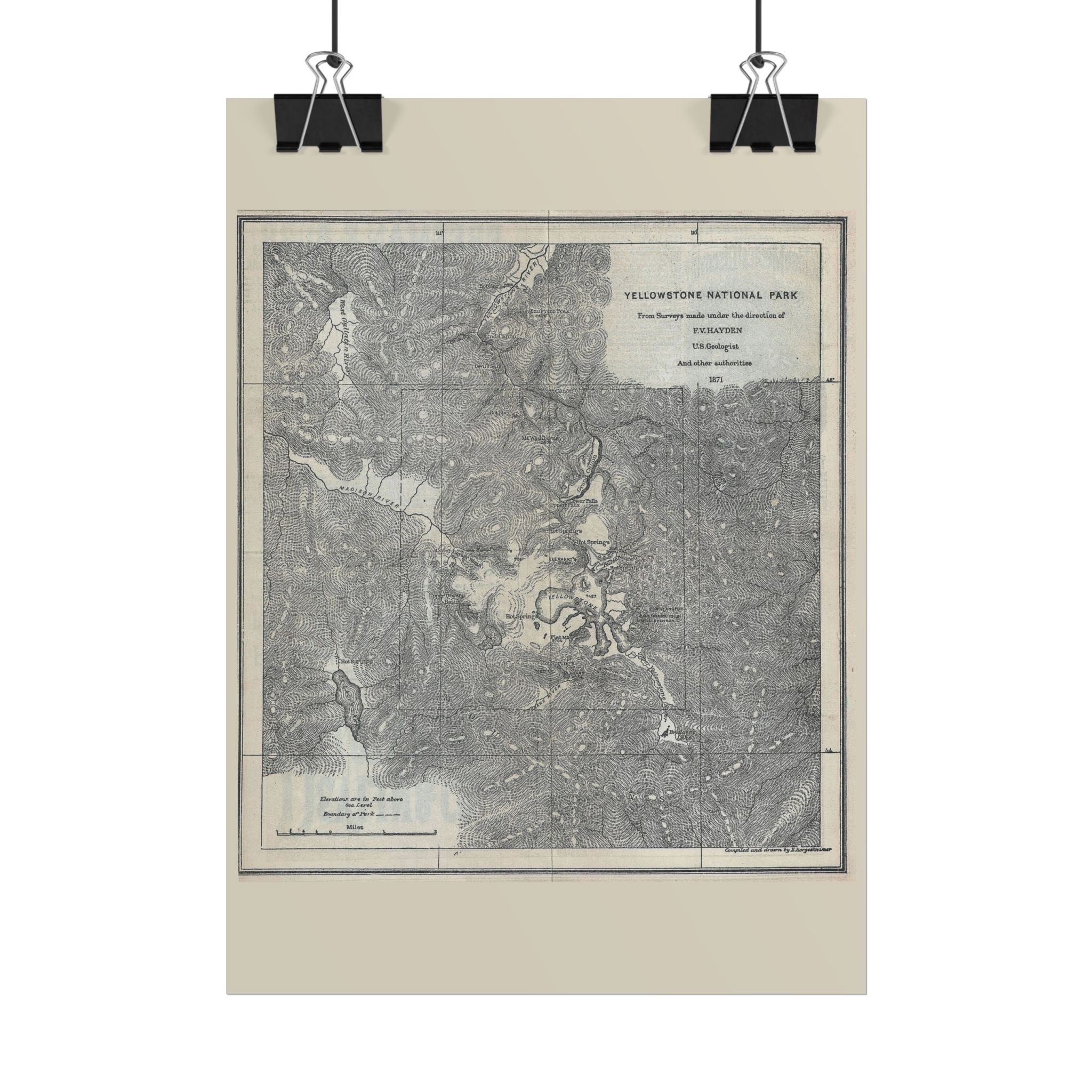 Yellowstone Geologic Survey (c. 1871) Historic Map Rolled Poster | Antique Map Wall Art
