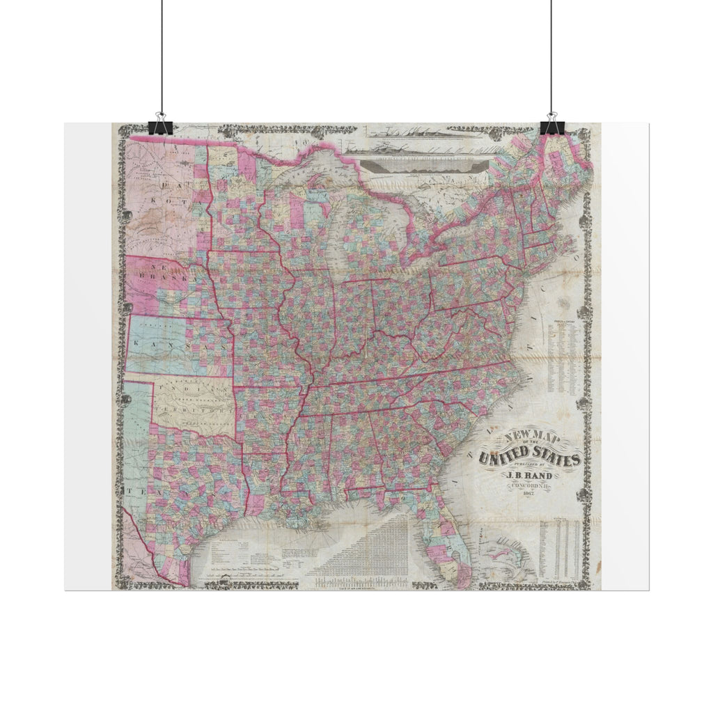 United States of America Historic Map (c. 1867) Rolled Poster | Vintage Map Wall Art
