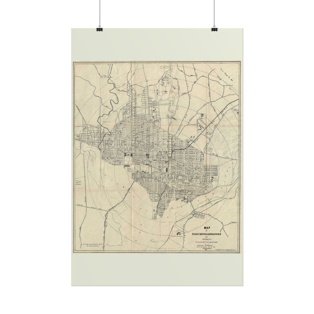 Washington DC (c. 1883) Historic City Map Rolled Poster | Vintage Map Wall Art