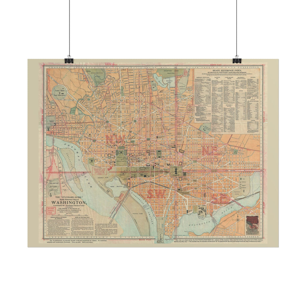 Washington DC (c. 1912) Historic City Map Rolled Poster | Vintage Map Wall Art