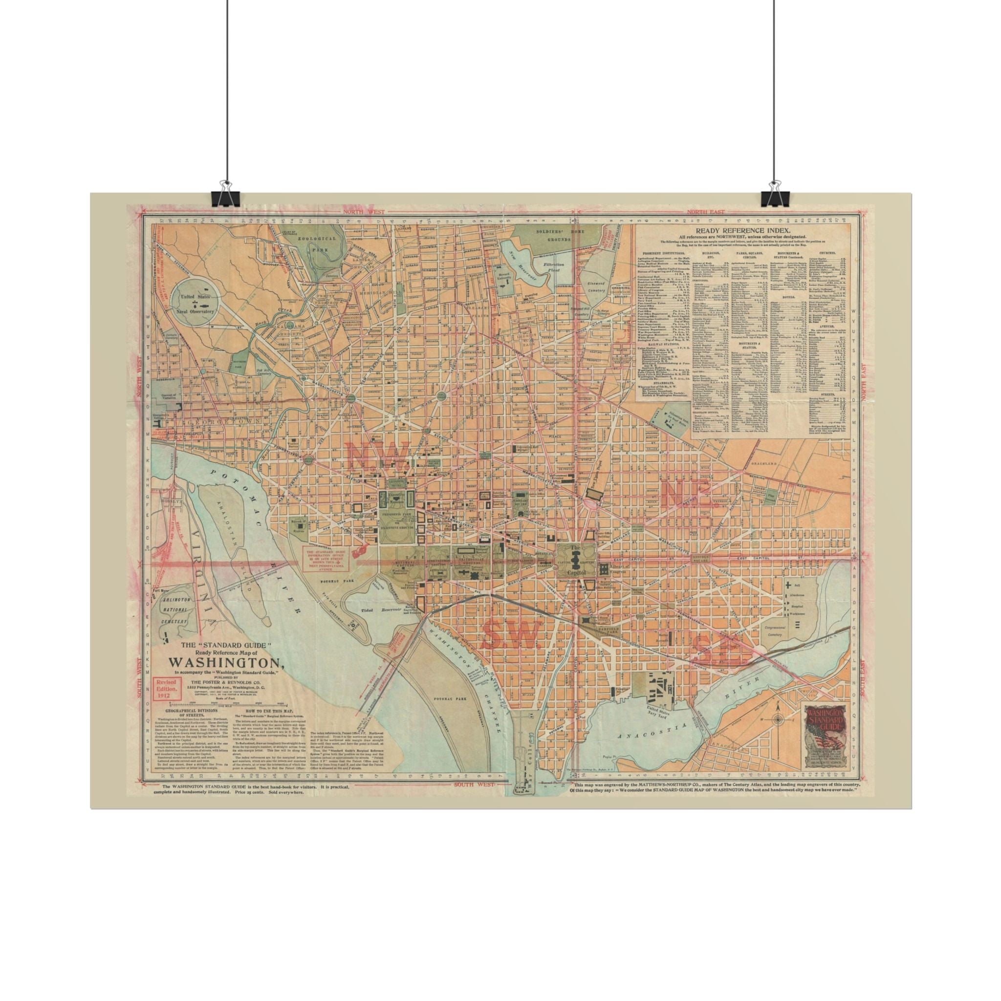 Washington DC (c. 1912) Historic City Map Rolled Poster | Vintage Map Wall Art