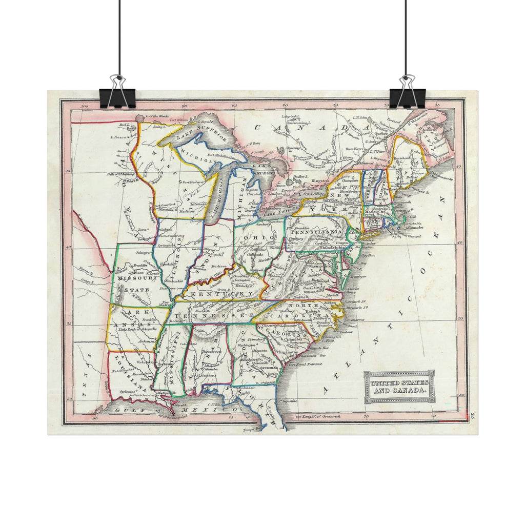 United States of America Historic Map (c. 1845) Rolled Poster | Vintage Map Wall Art