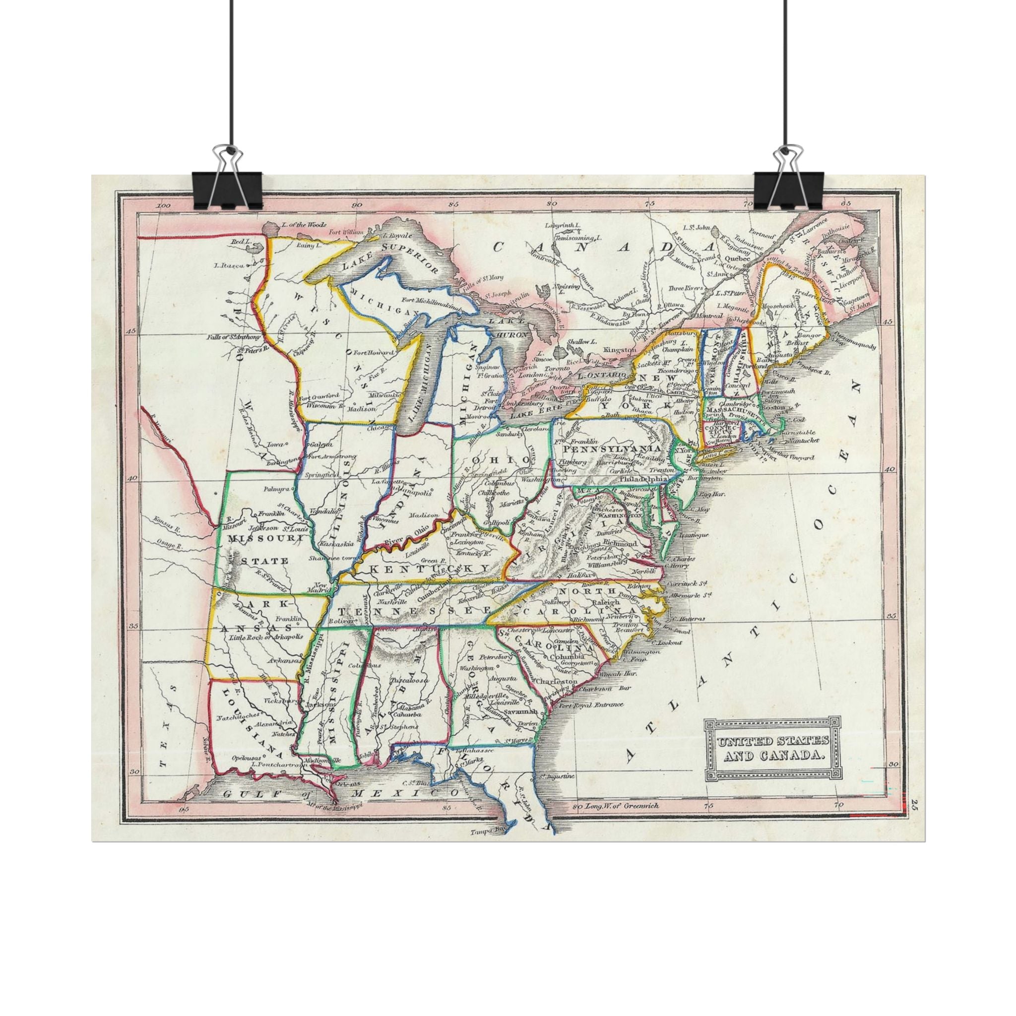 United States of America Historic Map (c. 1845) Rolled Poster | Vintage Map Wall Art