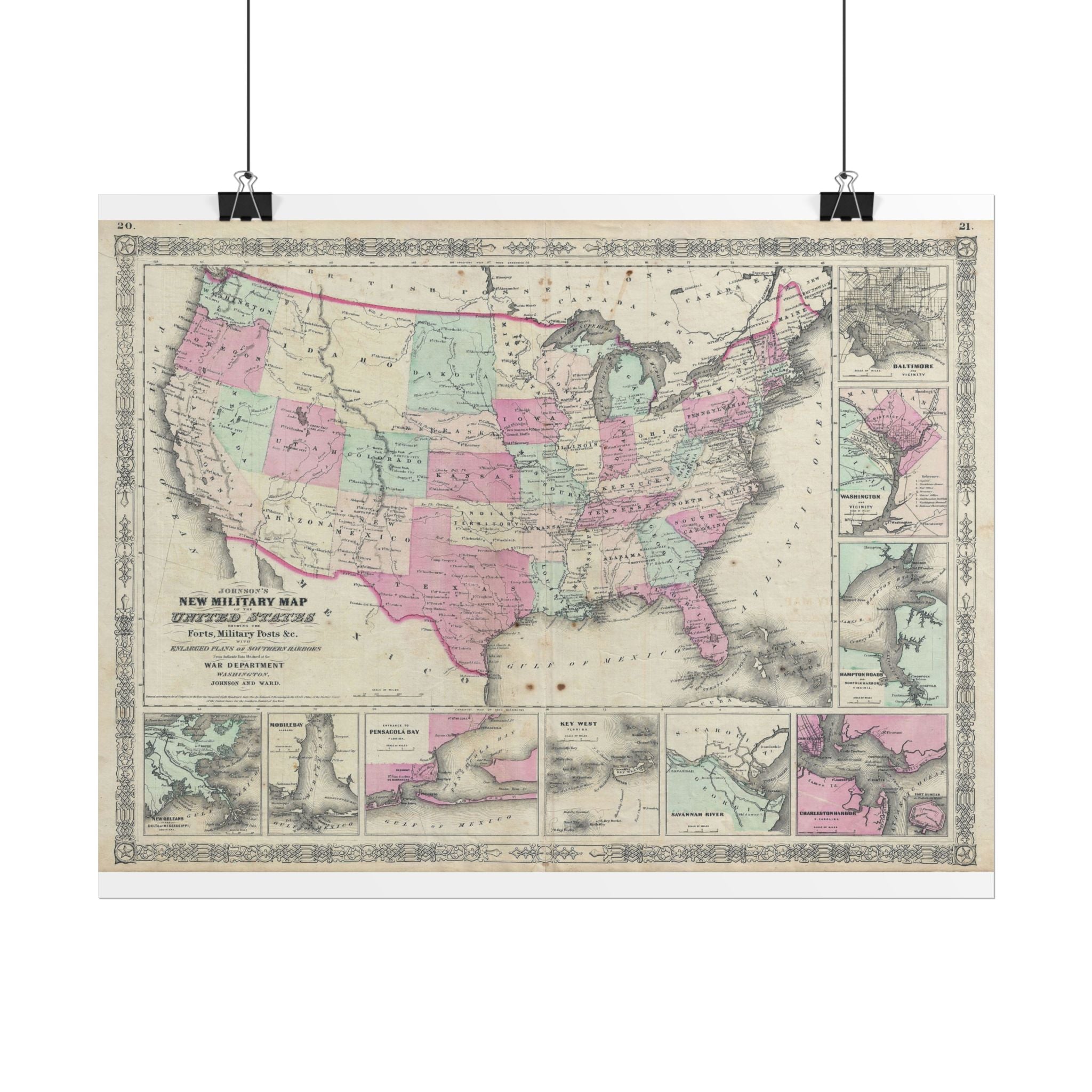 United States of America Historic Map (c. 1863) Rolled Poster | Vintage Map Wall Art