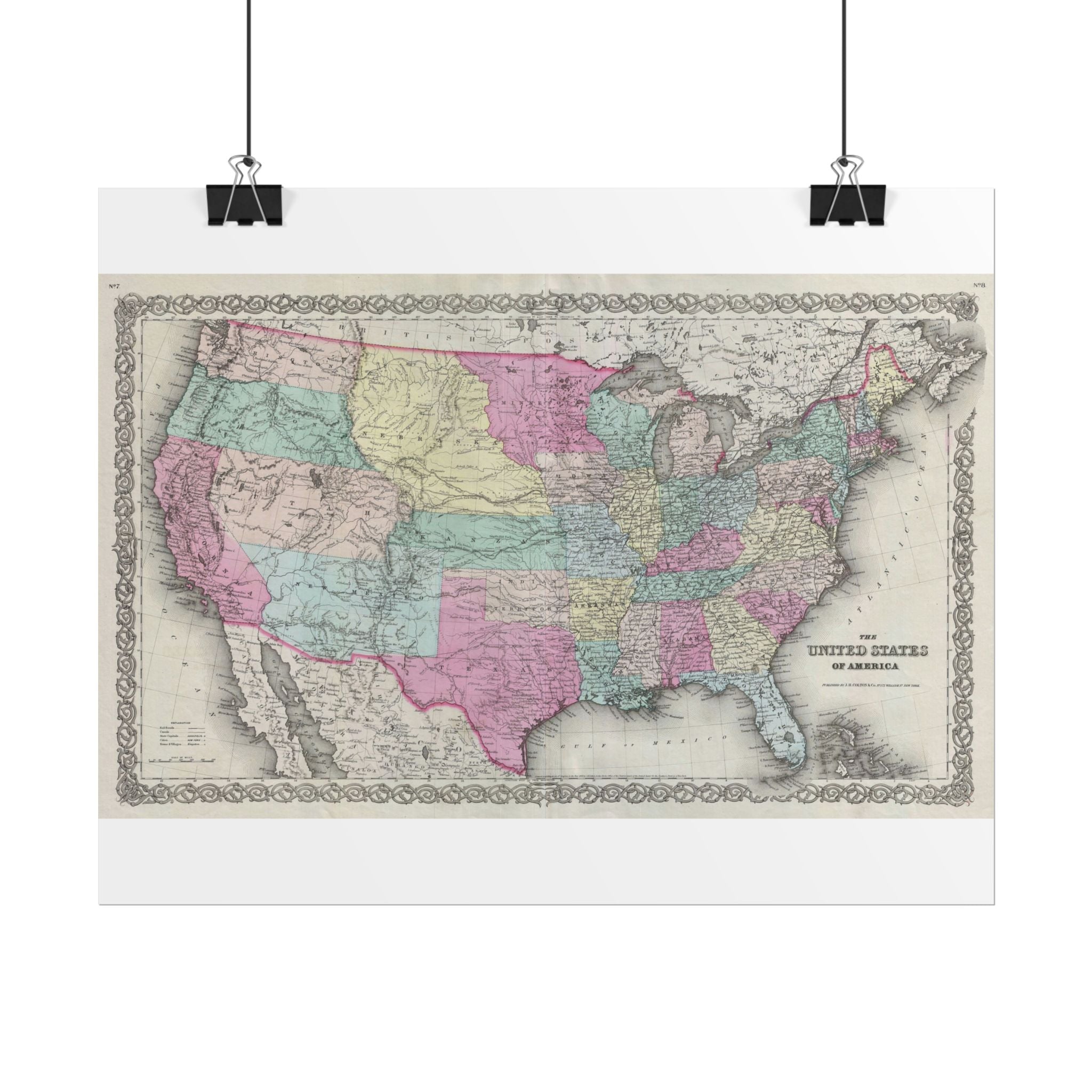 United States of America Historic Map (c. 1856) Rolled Poster | Vintage Map Wall Art