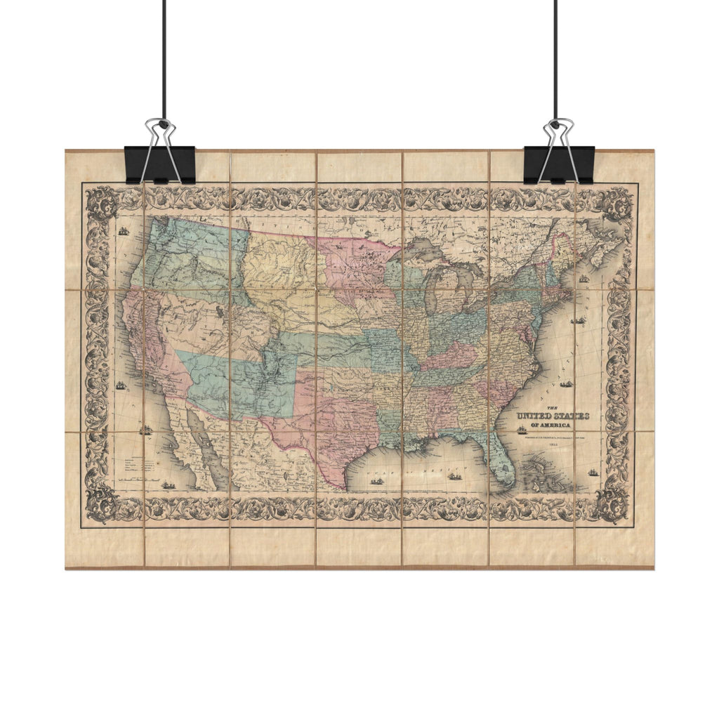United States of America Historic Map (c. 1855) Rolled Poster | Vintage Map Wall Art
