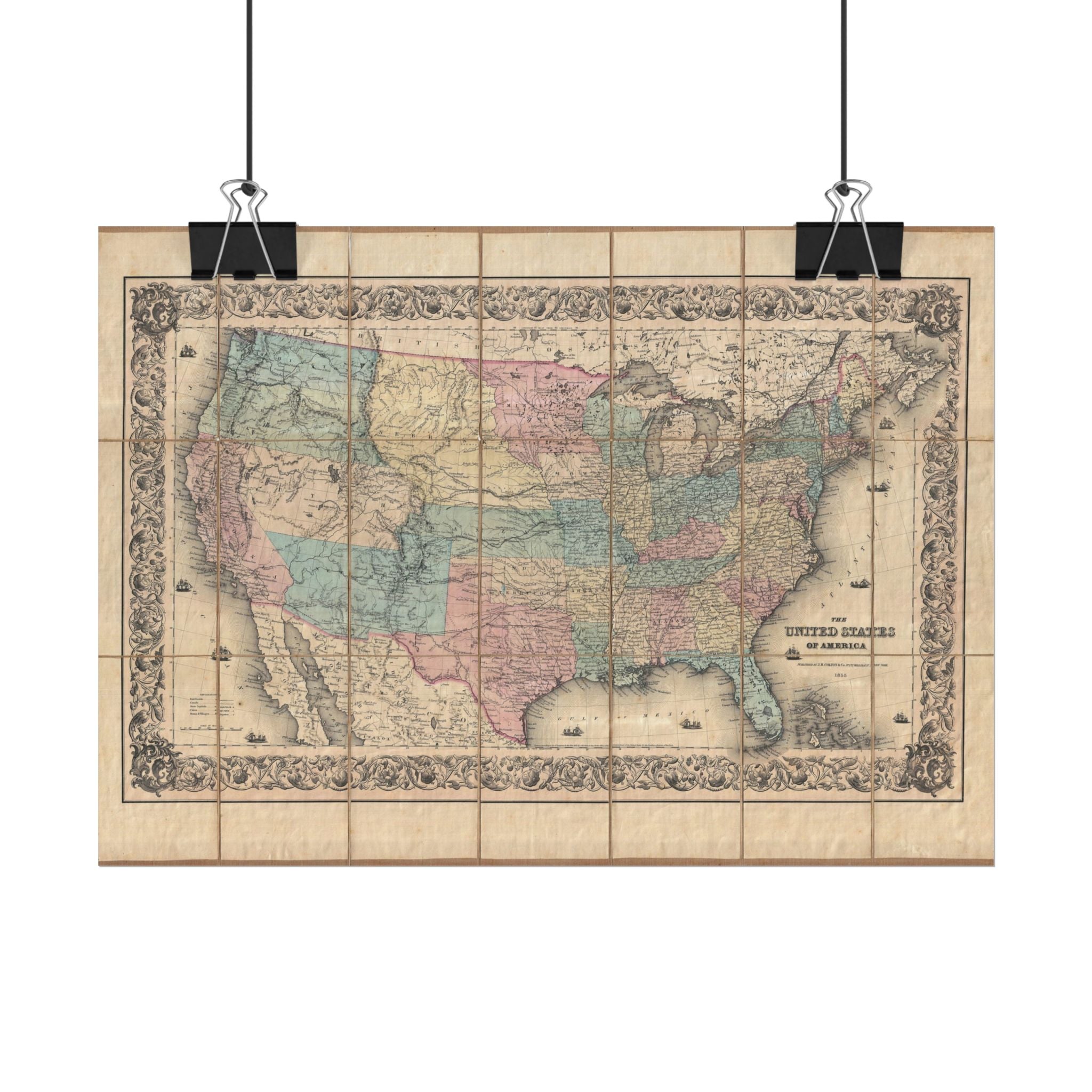 United States of America Historic Map (c. 1855) Rolled Poster | Vintage Map Wall Art