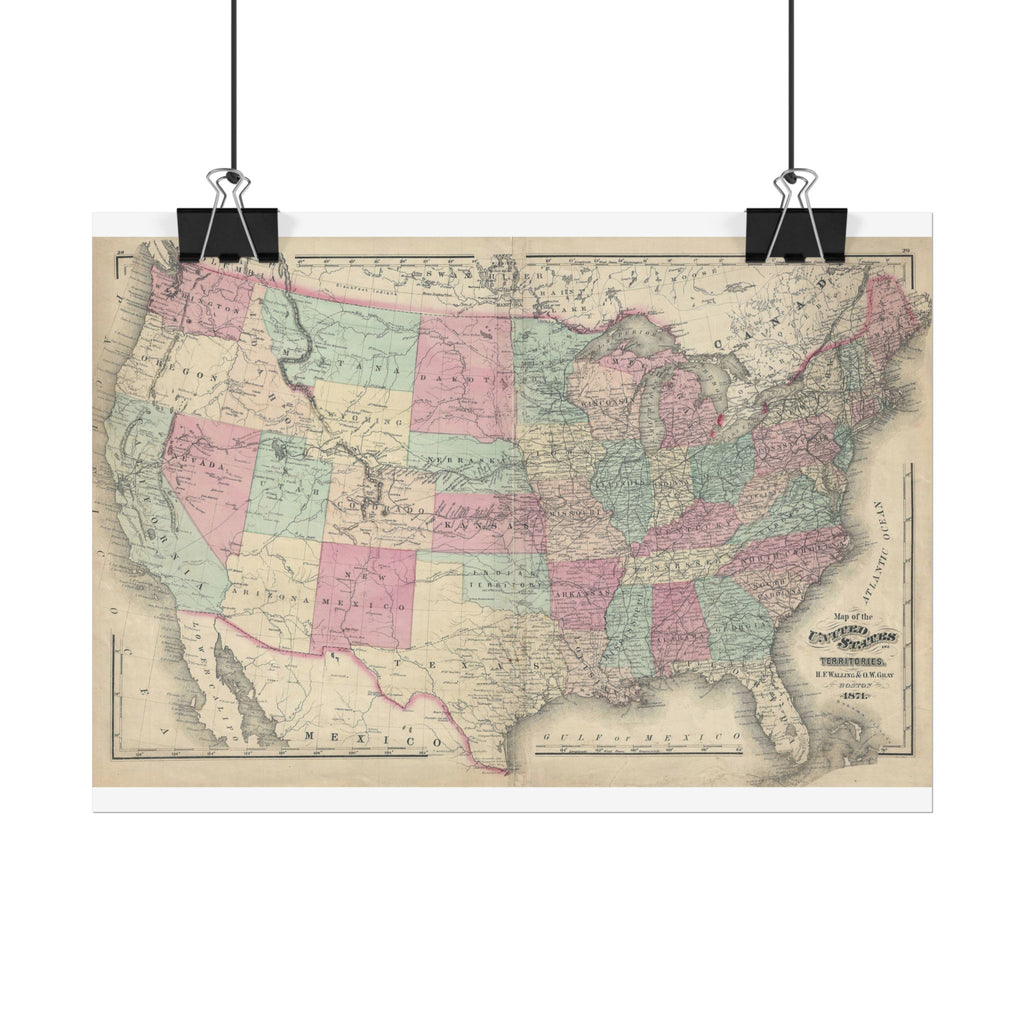 United States of America Historic Map (c. 1871) Rolled Poster | Vintage Map Wall Art