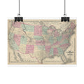 United States of America Historic Map (c. 1871) Rolled Poster | Vintage Map Wall Art