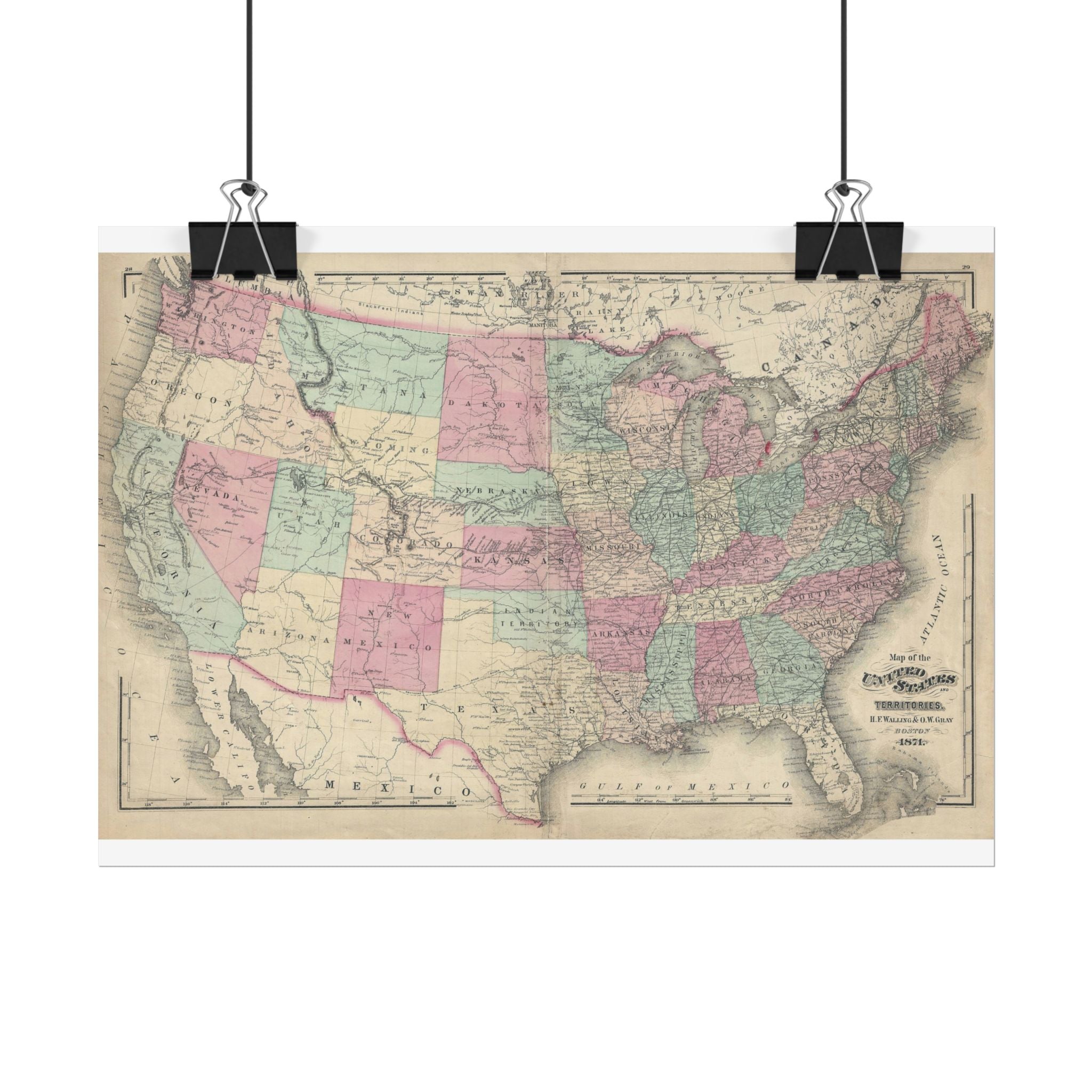 United States of America Historic Map (c. 1871) Rolled Poster | Vintage Map Wall Art
