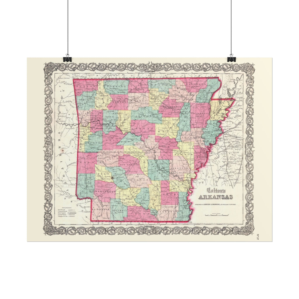 Arkansas Historic Map (c. 1860) Rolled Poster | Antique State Map Wall Art
