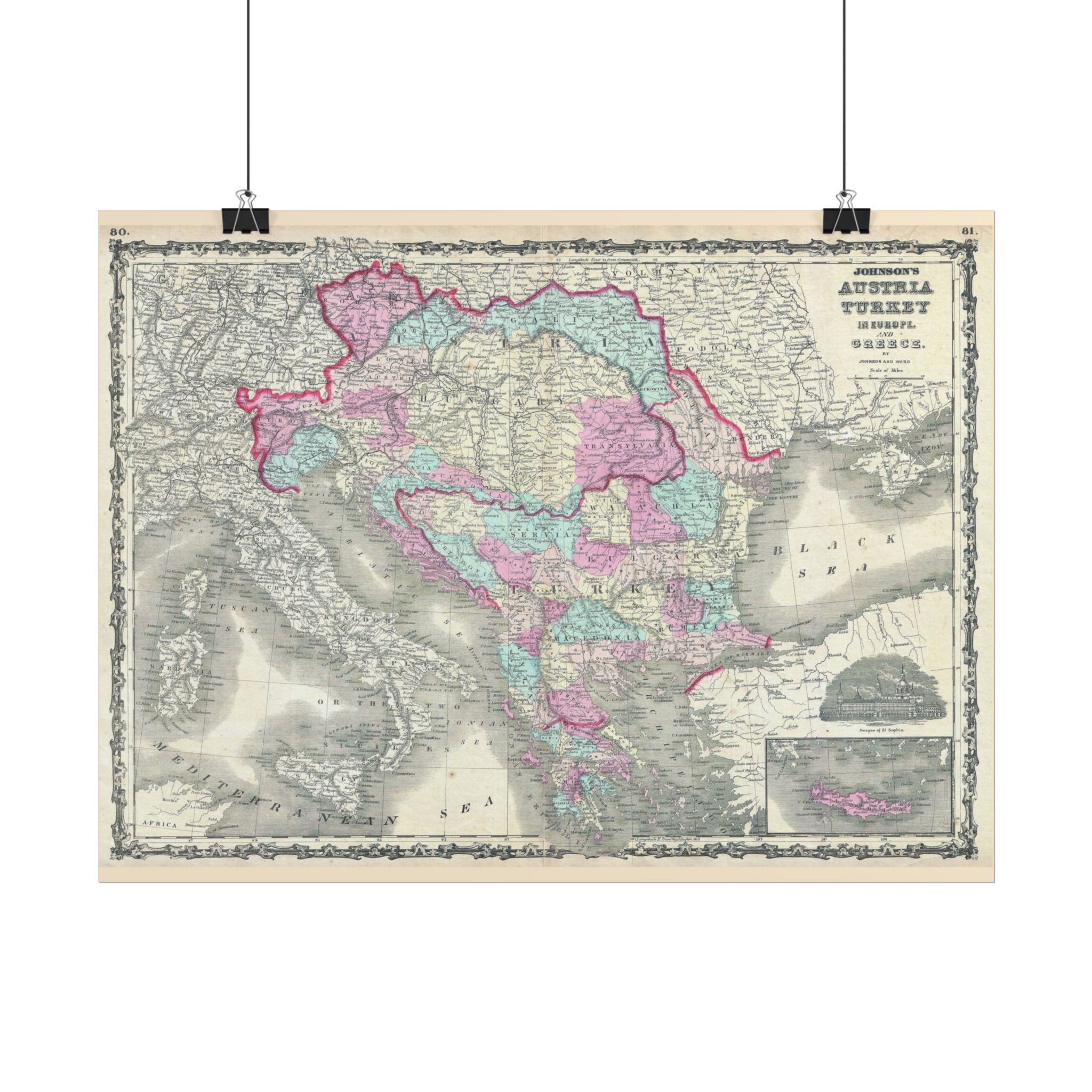 Austria Turkey Historic Map (c. 1862) Rolled Poster | Vintage Map Wall Art