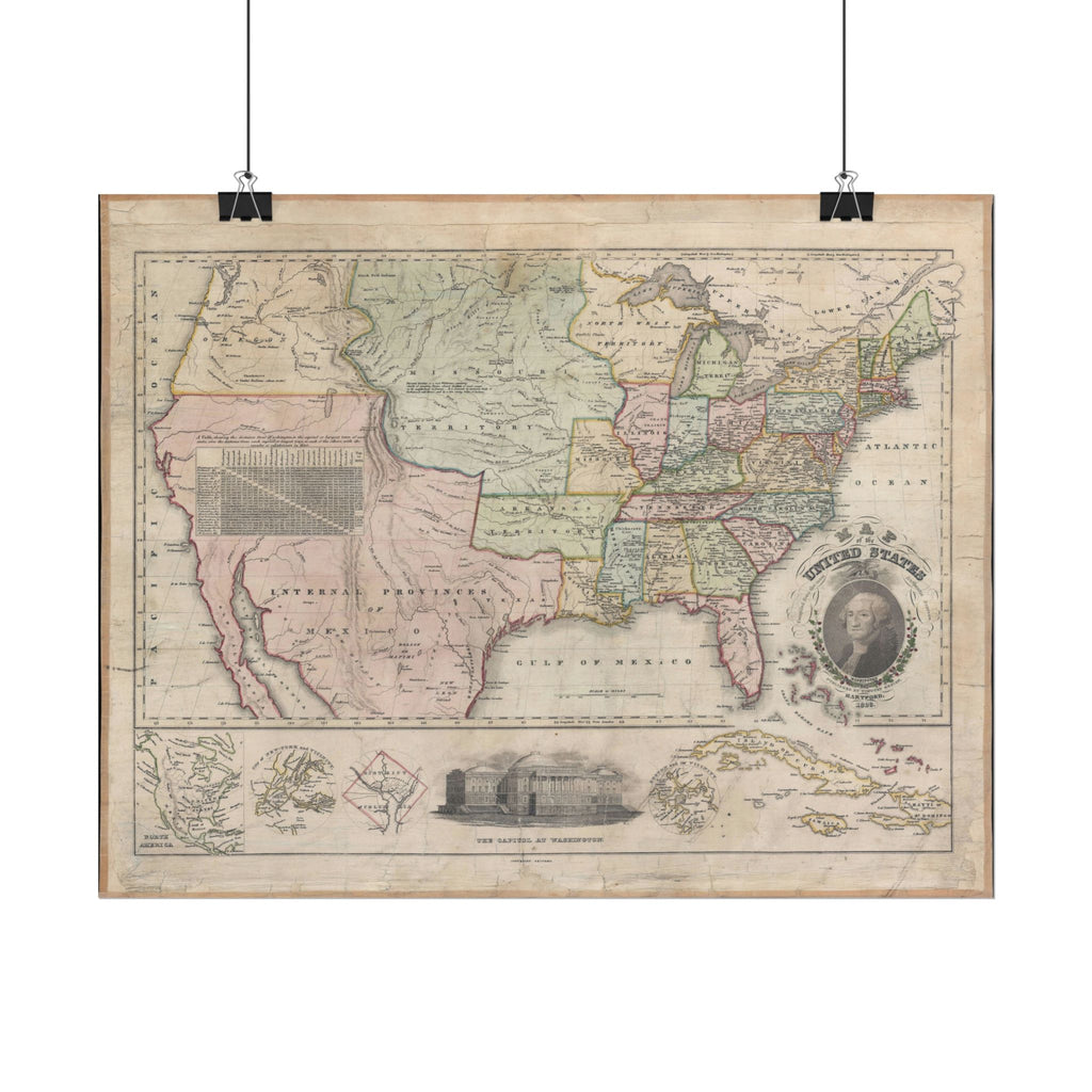 United States of America Historic Map (c. 1828) Rolled Poster | Vintage Map Wall Art