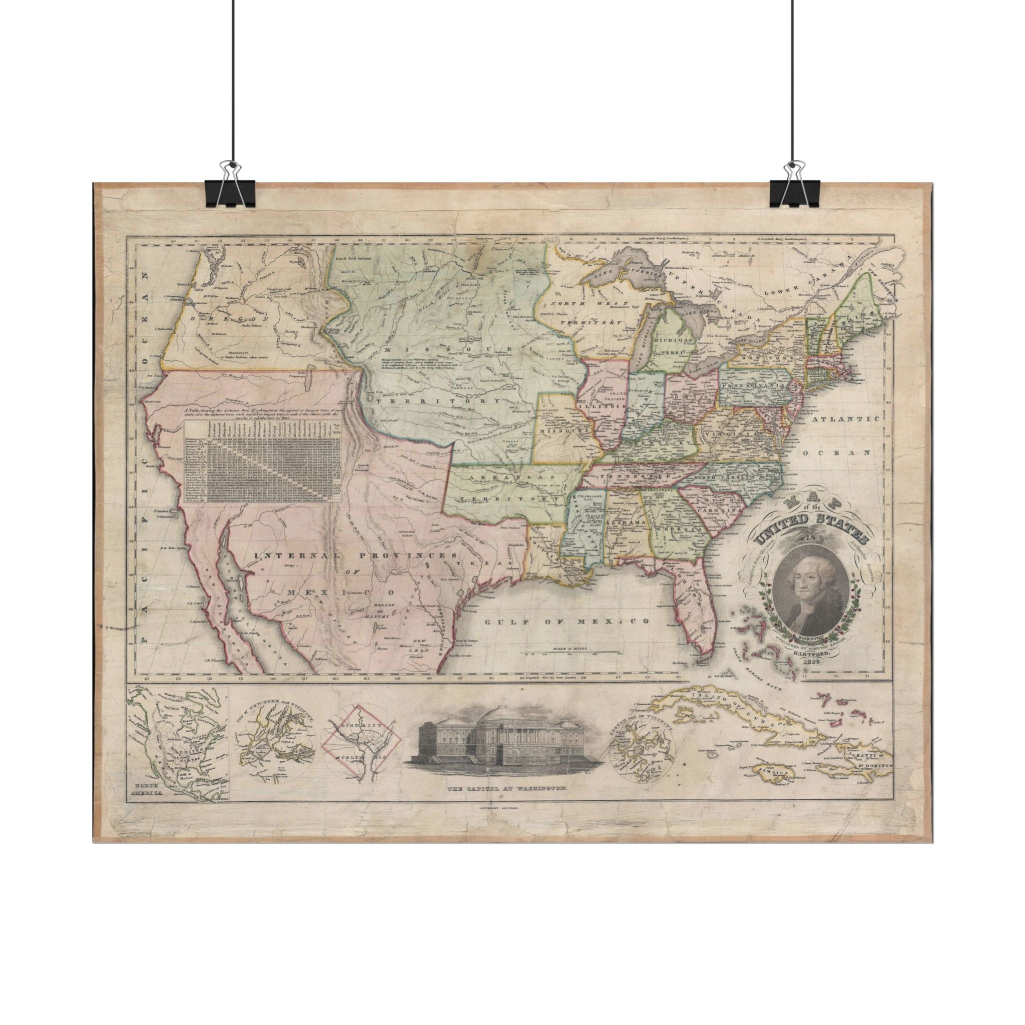 United States of America Historic Map (c. 1828) Rolled Poster | Vintage Map Wall Art