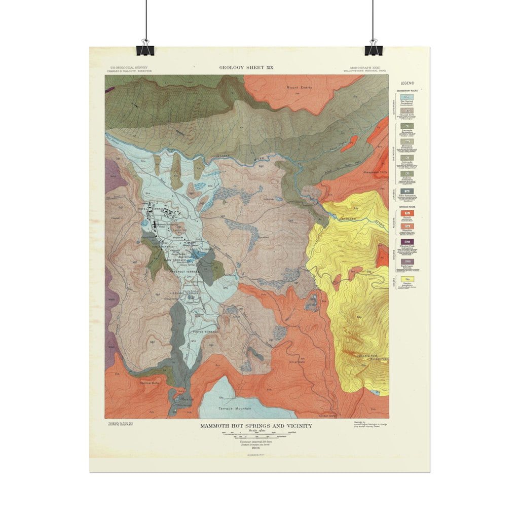Yellowstone Geologic Survey (c. 1904) Historic Map Rolled Poster | Vintage Map Wall Art