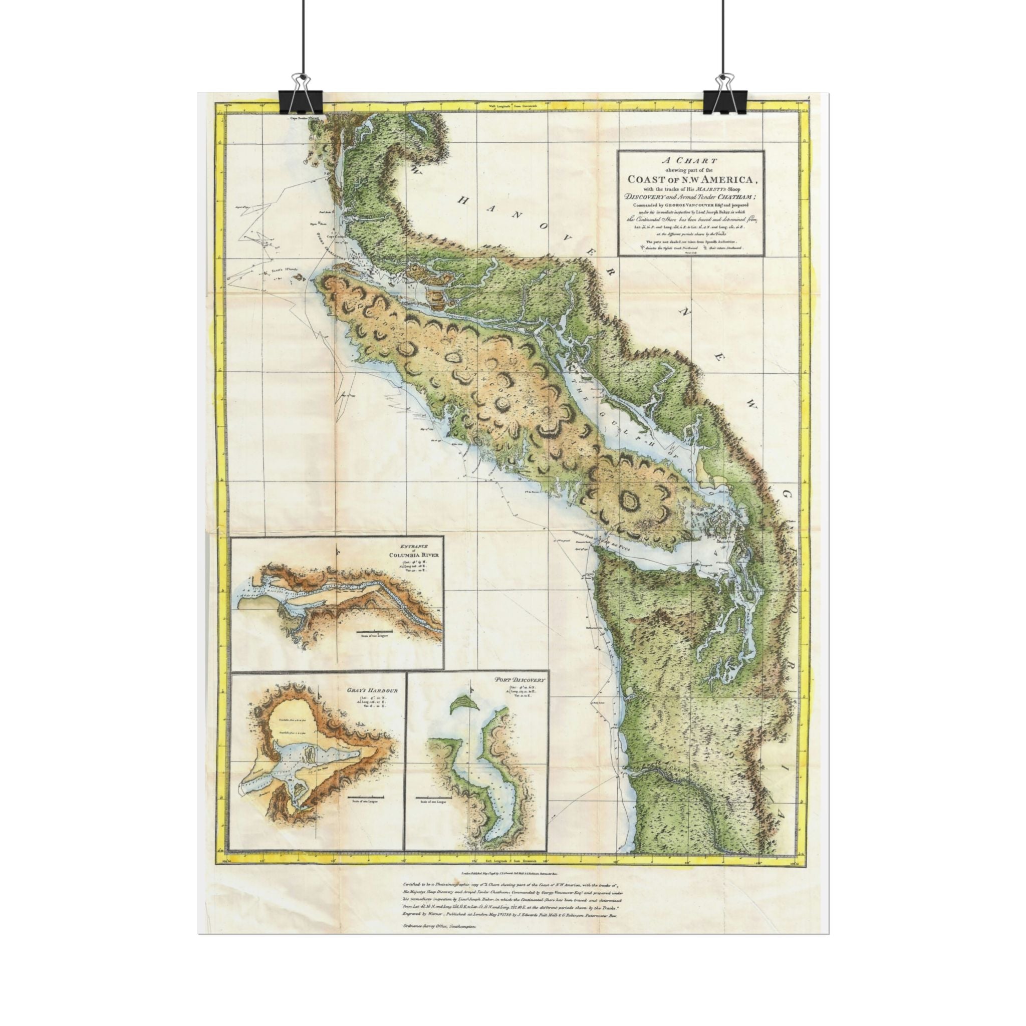 Vancouver, Canada Historic Map (c. 1798) Rolled Poster | Antique City Map Wall Art