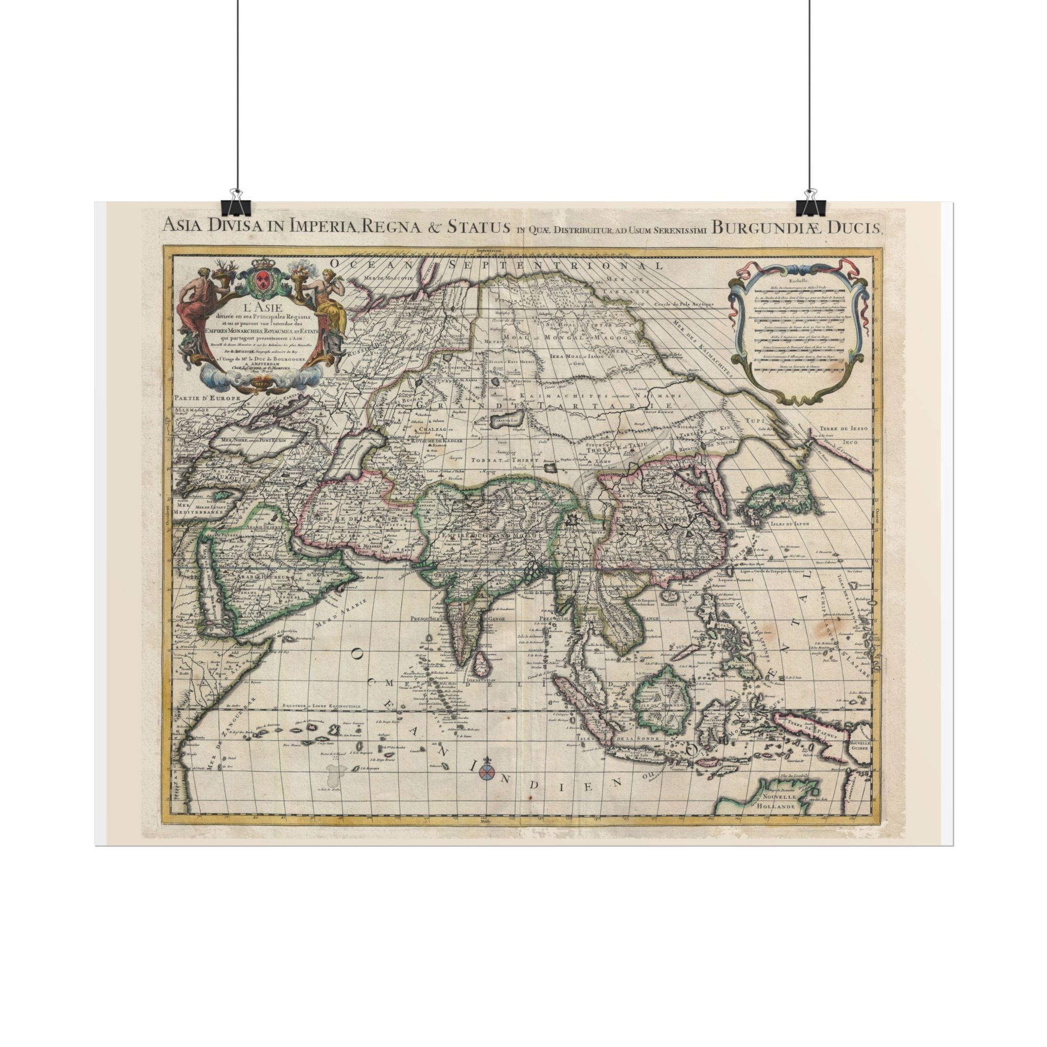 Asia and Grande Tartarie Historic World Map (c. 1730) Rolled Poster | Antique State Map Wall Art