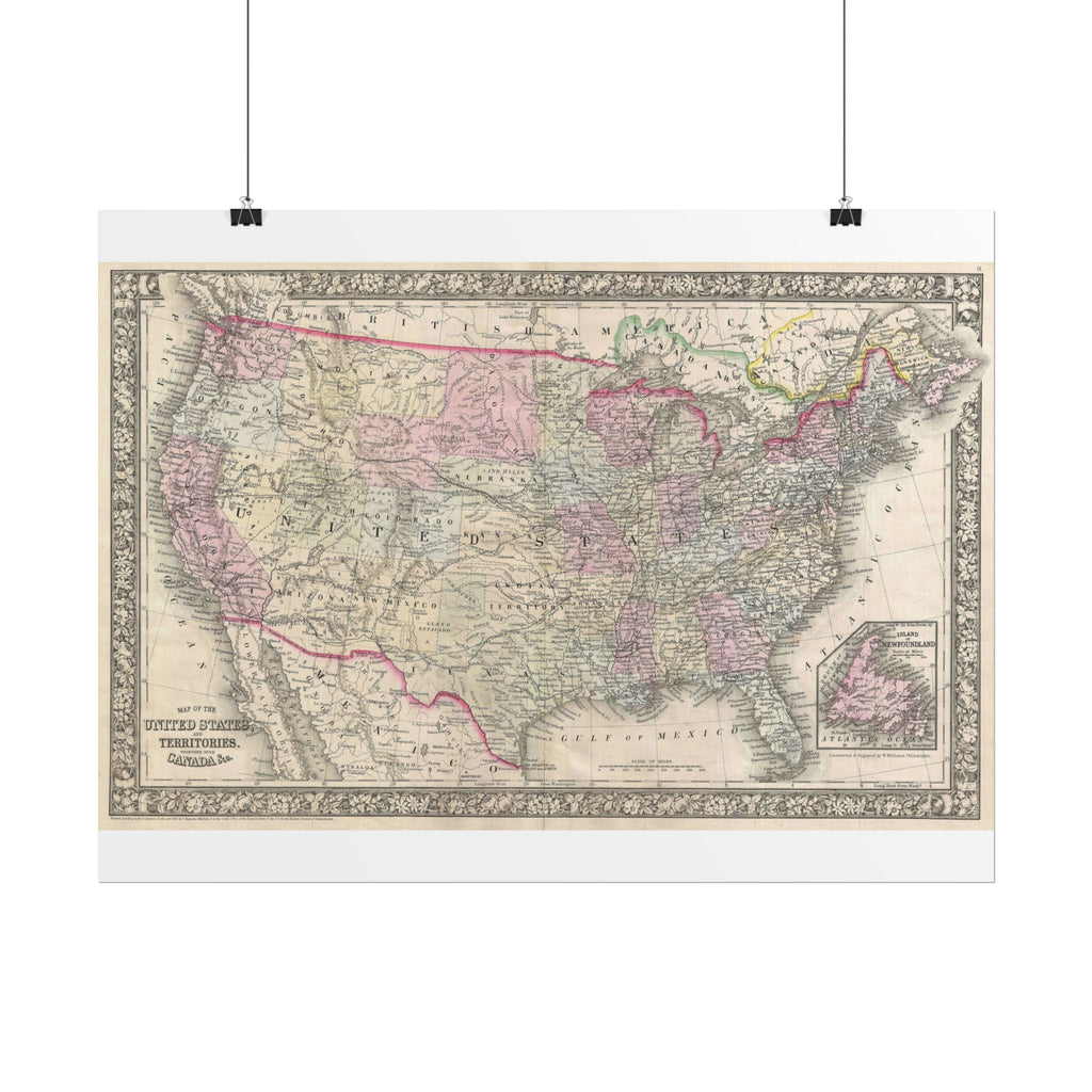 United States of America Historic Map (c. 1866) Rolled Poster | Vintage Map Wall Art