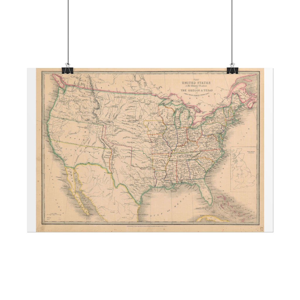 United States of America Historic Map (c. 1850) Rolled Poster | Vintage Map Wall Art