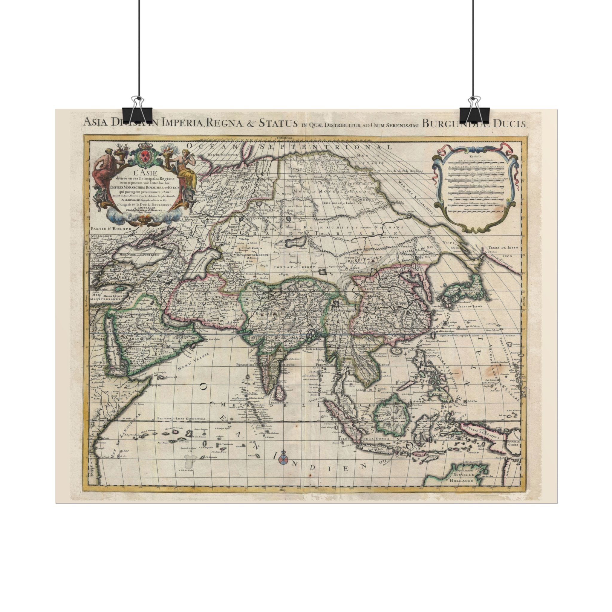 Asia and Grande Tartarie Historic World Map (c. 1730) Rolled Poster | Antique State Map Wall Art
