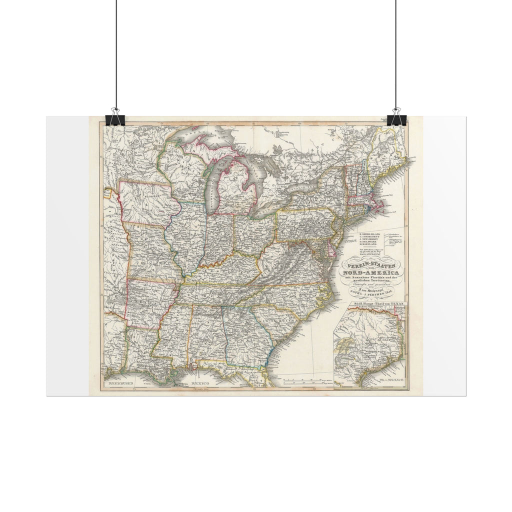 United States of America Historic Map (c. 1851) Rolled Poster | Vintage Map Wall Art