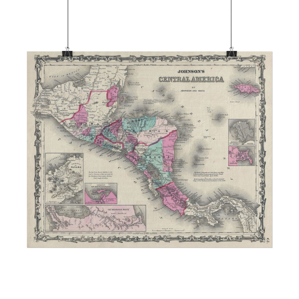 Central America Historic Map (c. 1863) Rolled Poster | Antique Map Wall Art