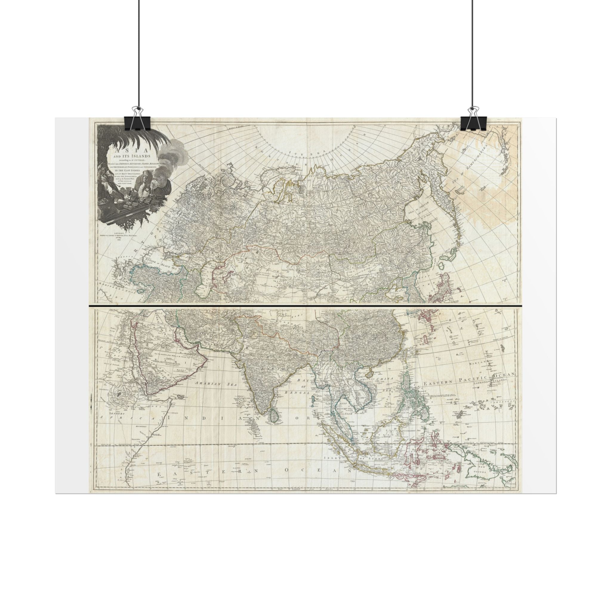 Asia Historic World Map (c. 1794) Rolled Poster | Antique State Map Wall Art