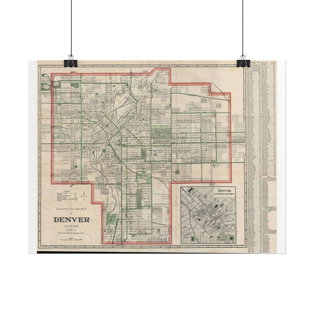 Denver, Colorado Historic Map (c. 1919) Rolled Poster | Antique City Map Wall Art