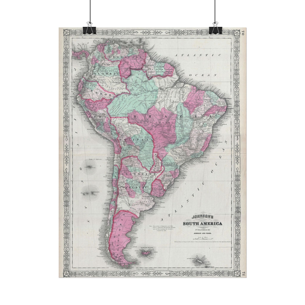 South America Antique Map (c. 1863) Rolled Poster | Vintage Map Wall Art