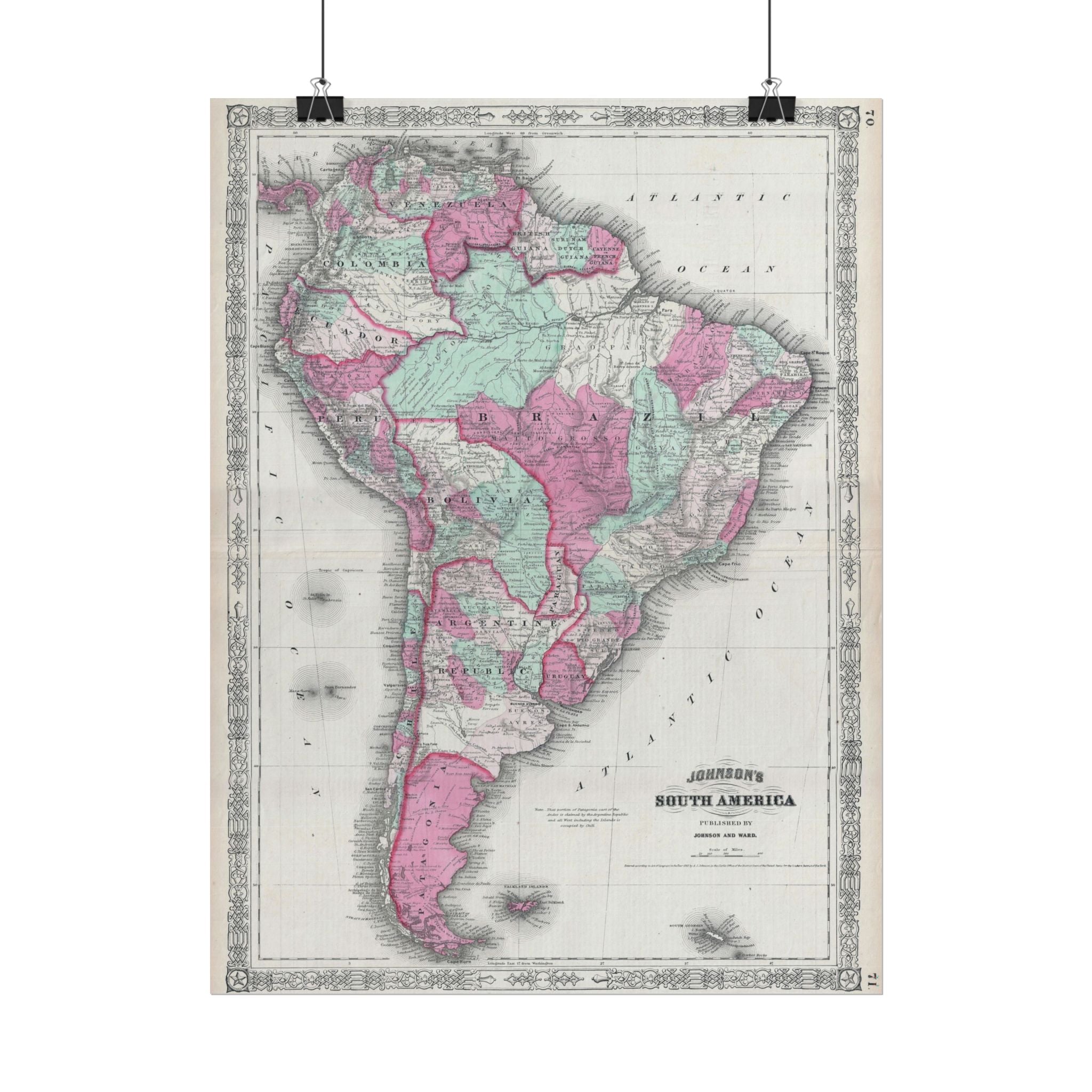 South America Antique Map (c. 1863) Rolled Poster | Vintage Map Wall Art