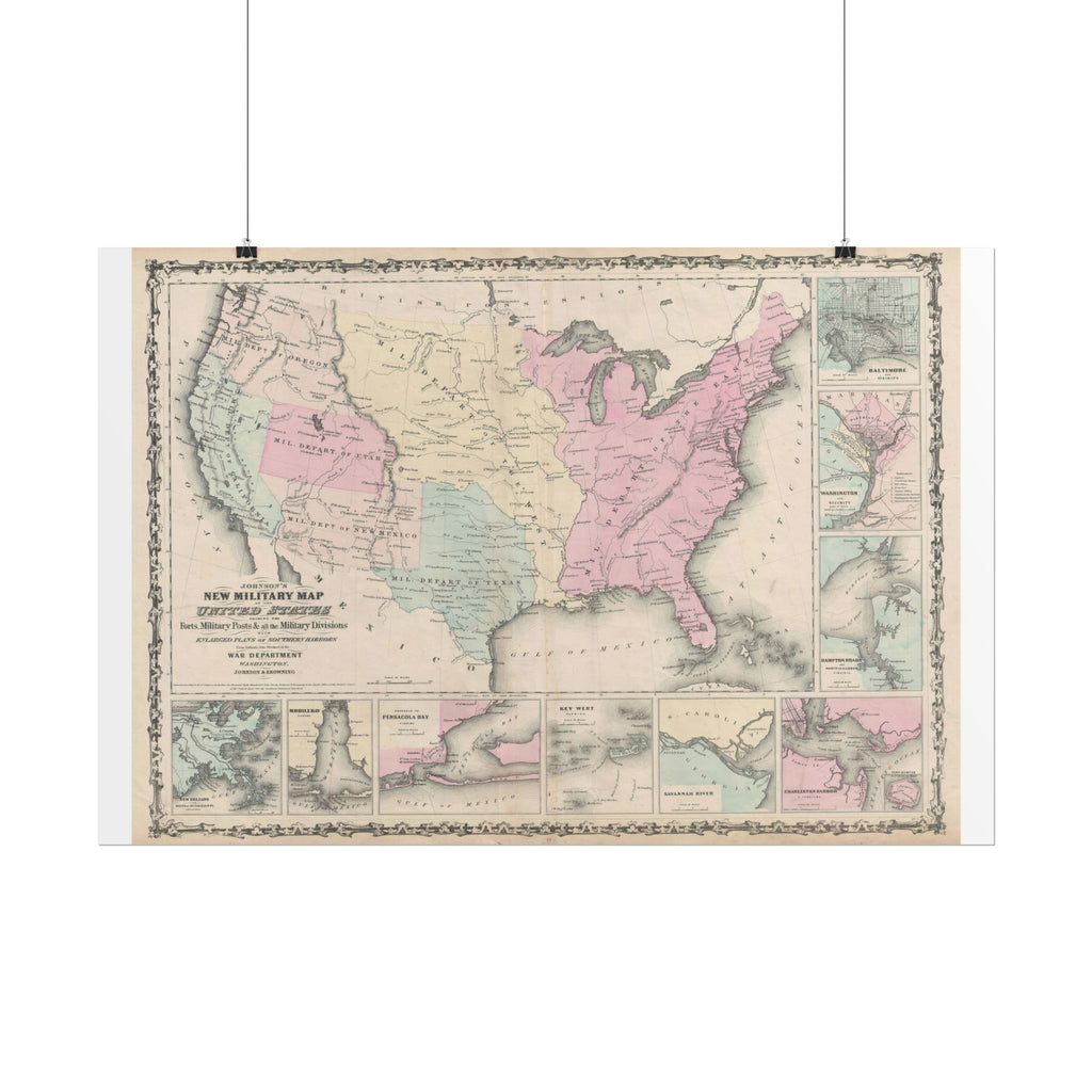 United States of America Historic Military Map (c. 1861) Rolled Poster | Vintage Map Wall Art