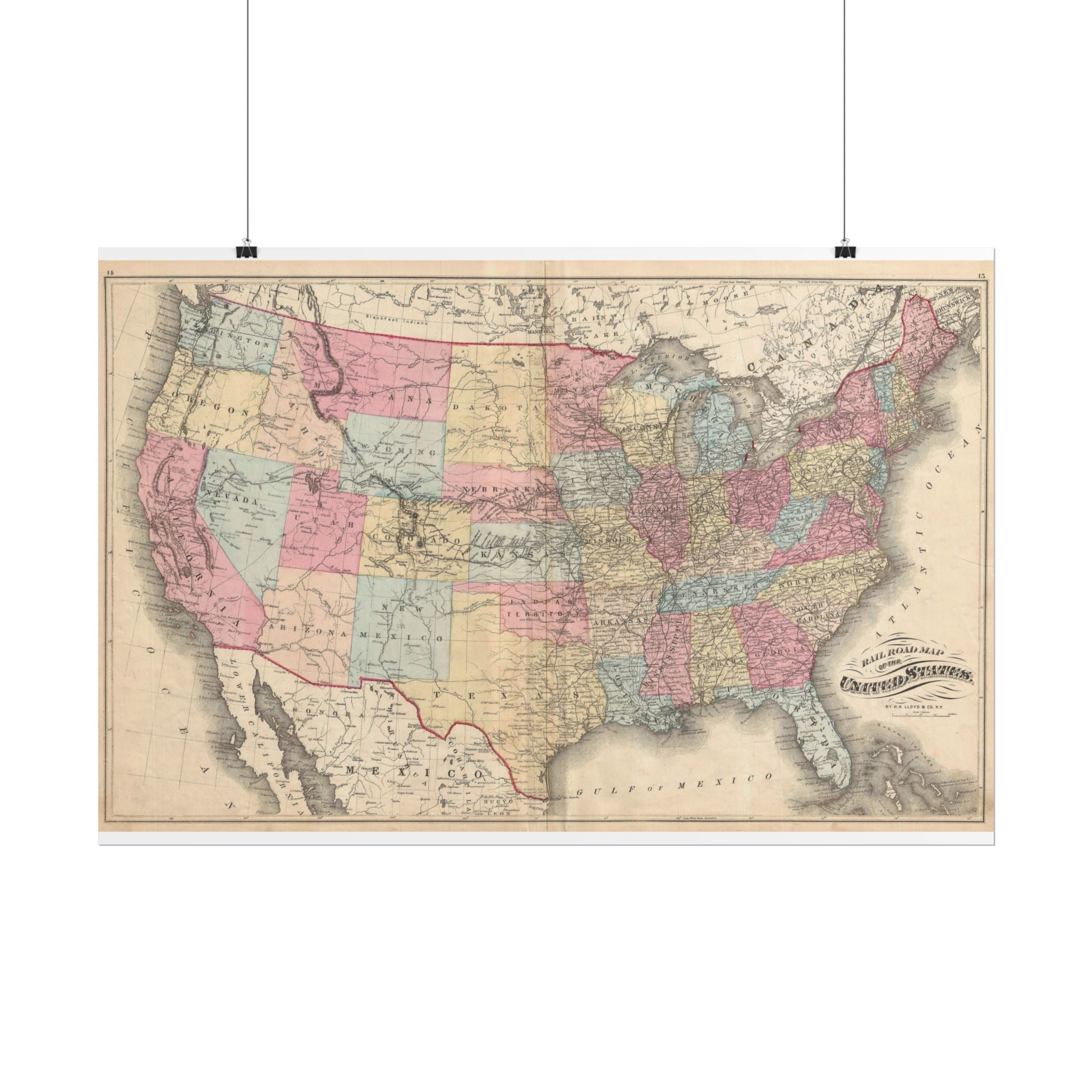 United States of America Historic Railroad Map (c. 1876) Rolled Poster | Vintage Map Wall Art