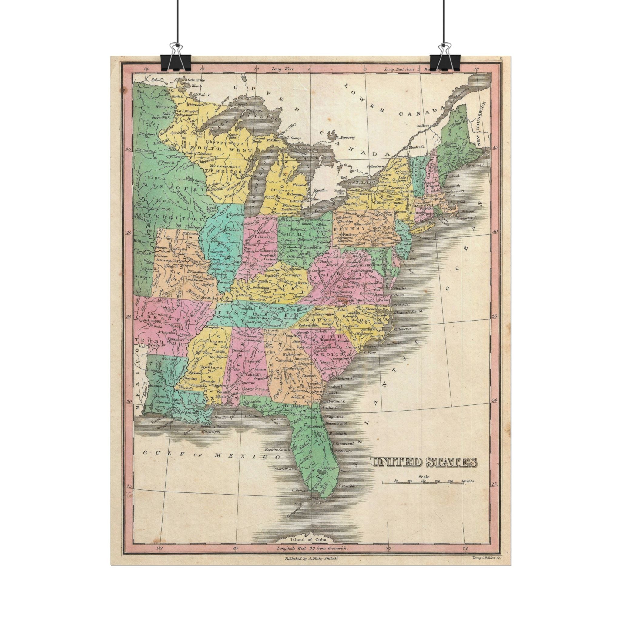 United States of America Historic Map (c. 1827) Rolled Poster | Vintage Map Wall Art