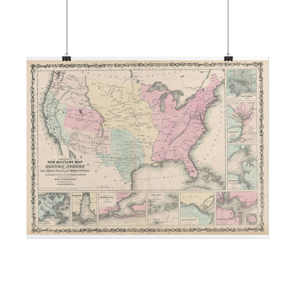 United States of America Historic Military Map (c. 1861) Rolled Poster | Vintage Map Wall Art