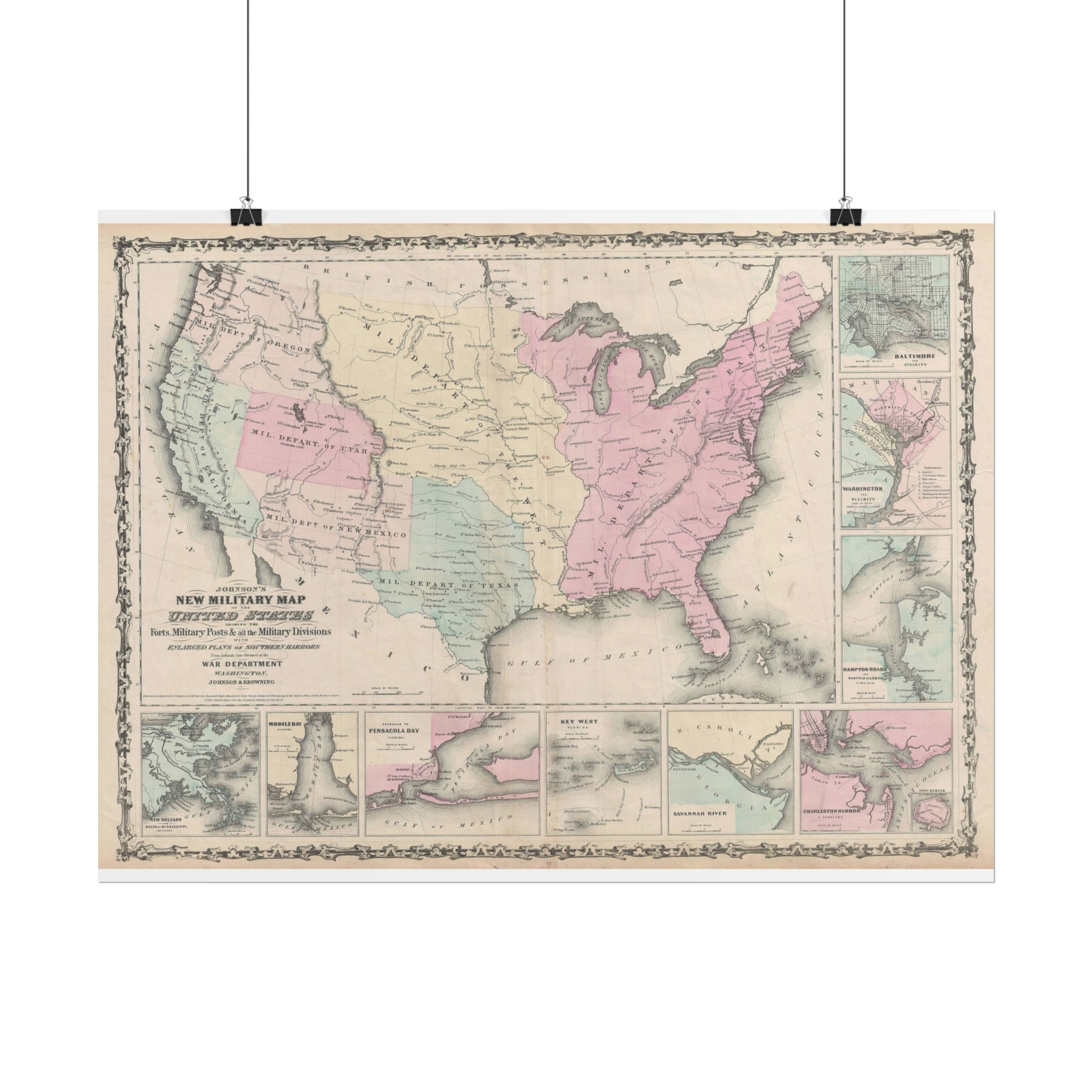 United States of America Historic Military Map (c. 1861) Rolled Poster | Vintage Map Wall Art