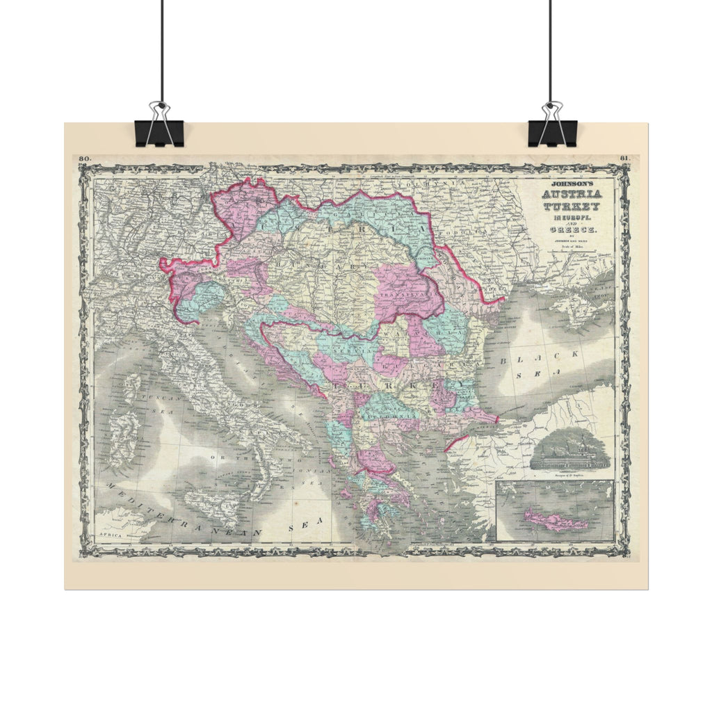 Austria Turkey Historic Map (c. 1862) Rolled Poster | Vintage Map Wall Art