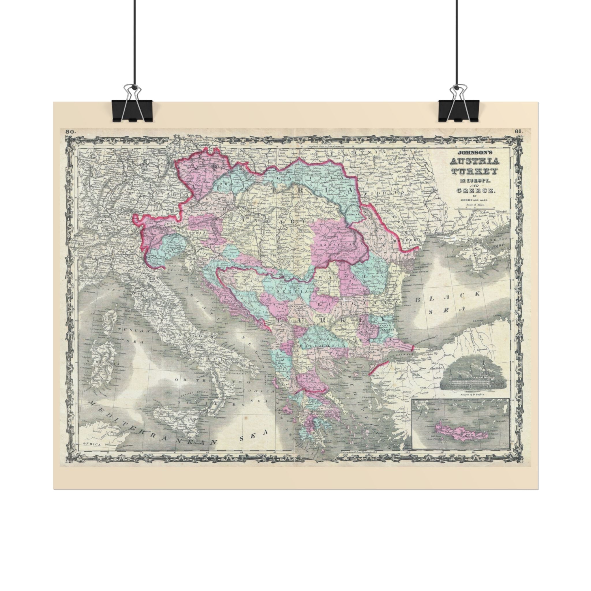 Austria Turkey Historic Map (c. 1862) Rolled Poster | Vintage Map Wall Art