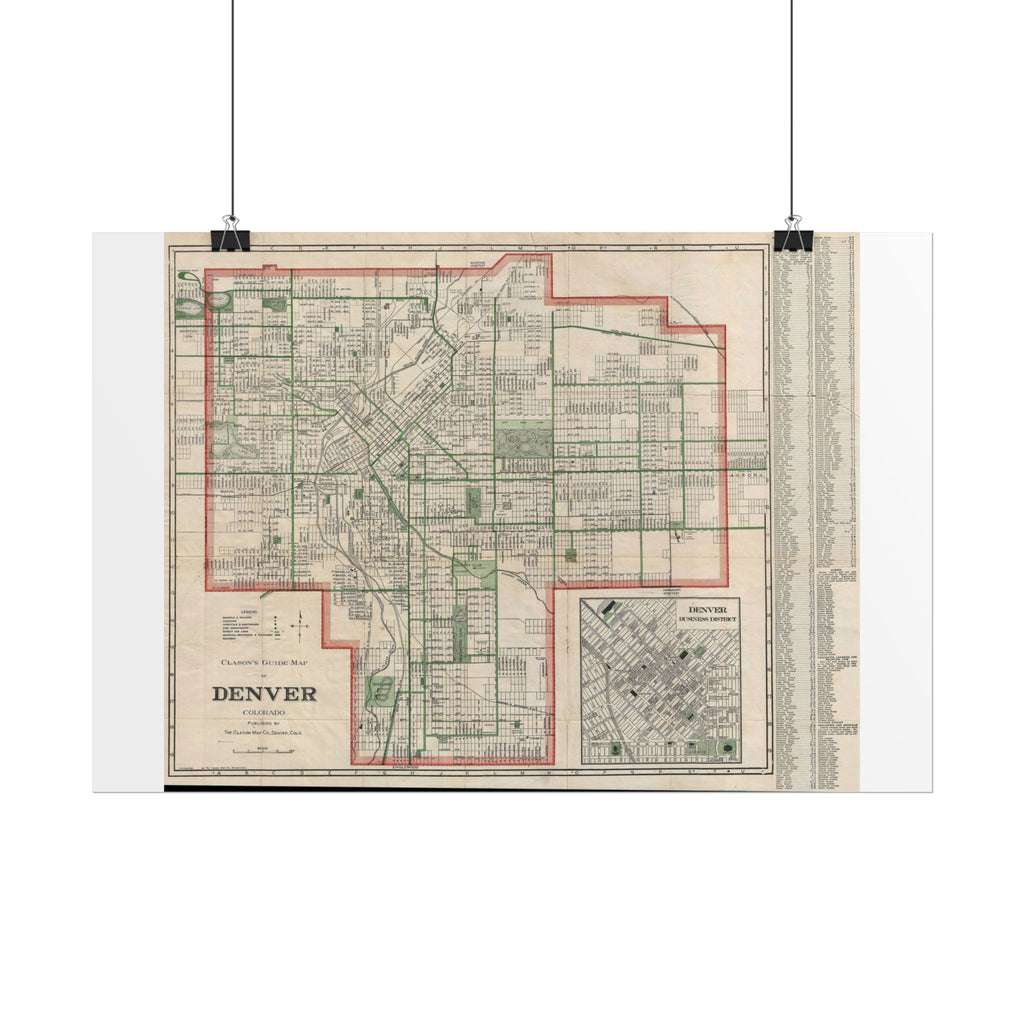 Denver, Colorado Historic Map (c. 1919) Rolled Poster | Antique City Map Wall Art