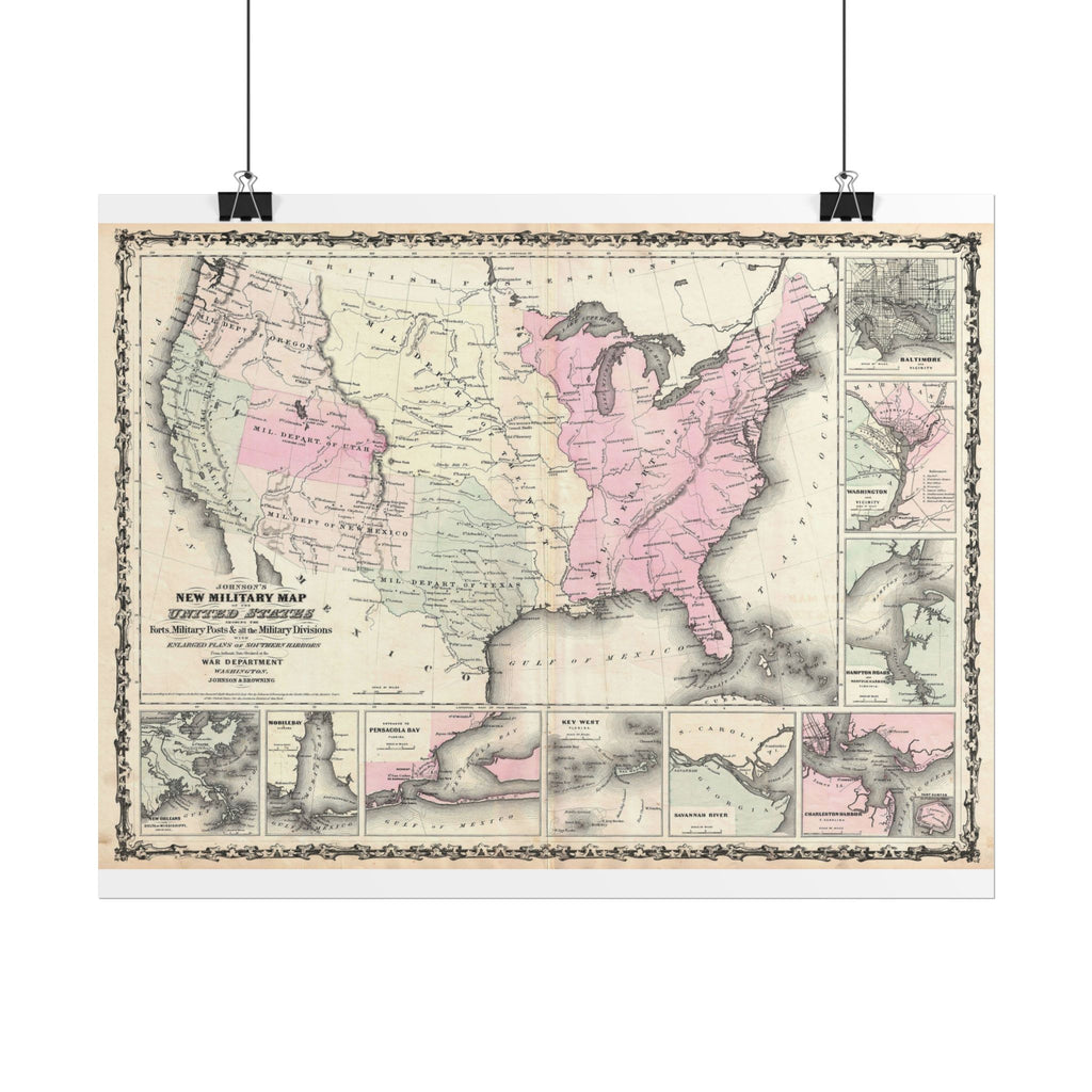 United States of America Historic Military Map (c. 1861) Rolled Poster | Vintage Map Wall Art
