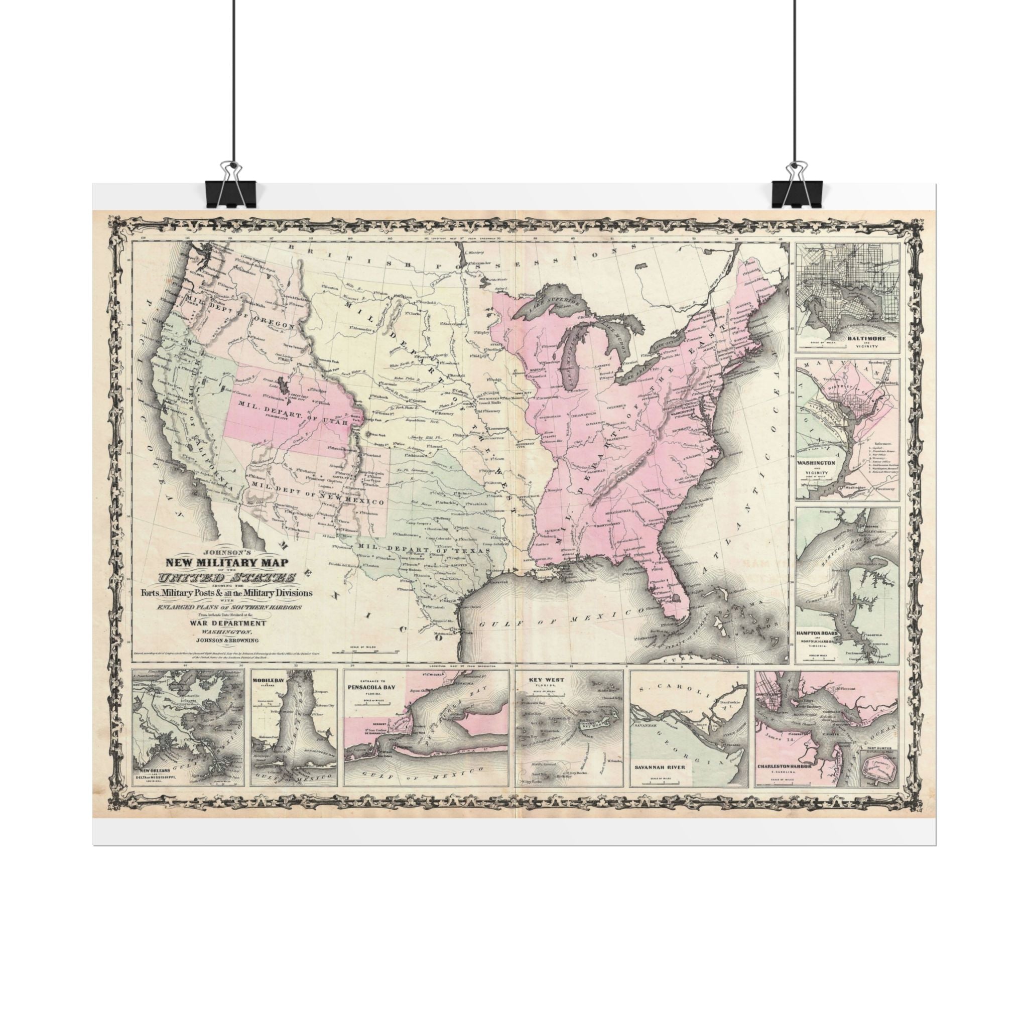 United States of America Historic Military Map (c. 1861) Rolled Poster | Vintage Map Wall Art