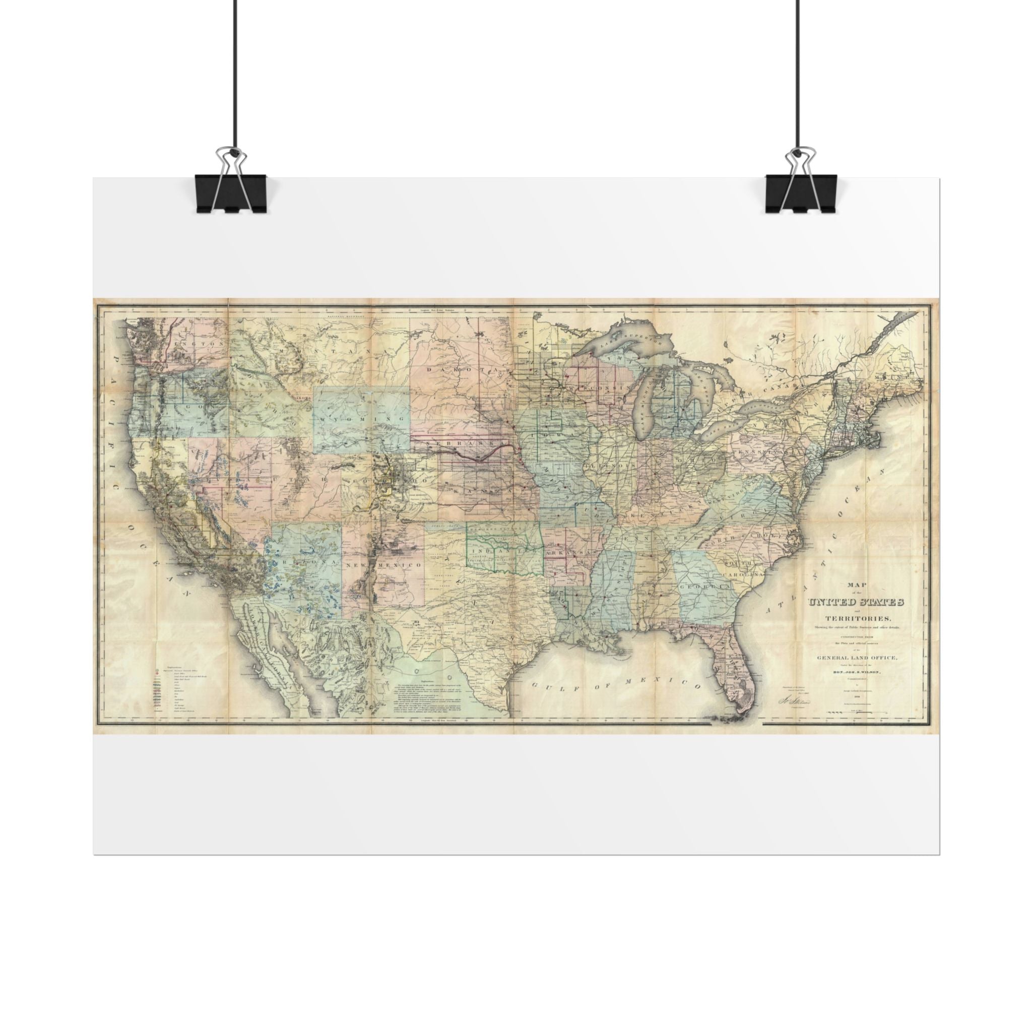 United States of America Historic Map (c. 1868) Rolled Poster | Vintage Map Wall Art