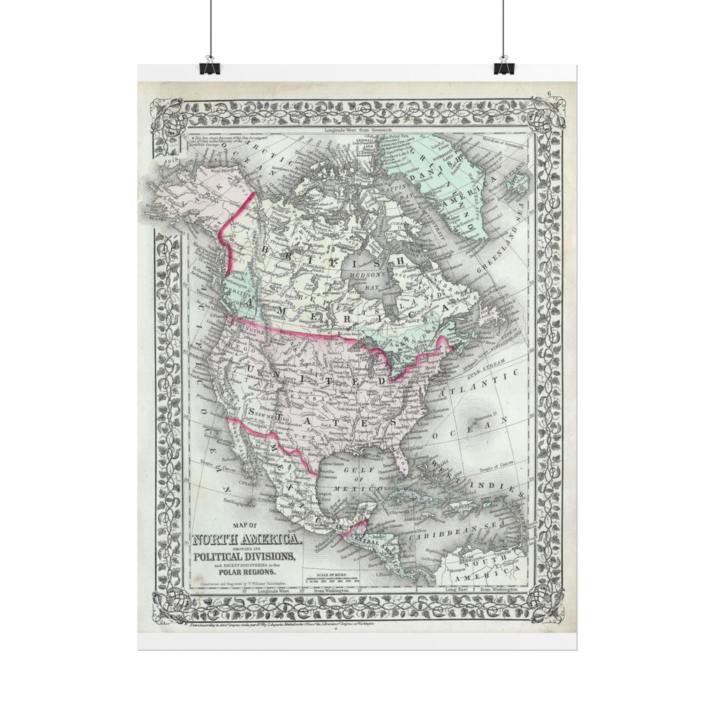North America Antique Map (c. 1874) Rolled Poster | Vintage Map Wall Art