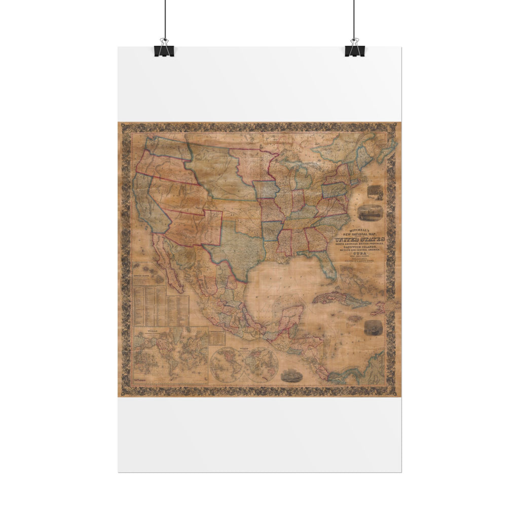 North America Antique Map of (c. 1856) Rolled Poster | Old Map Wall Art