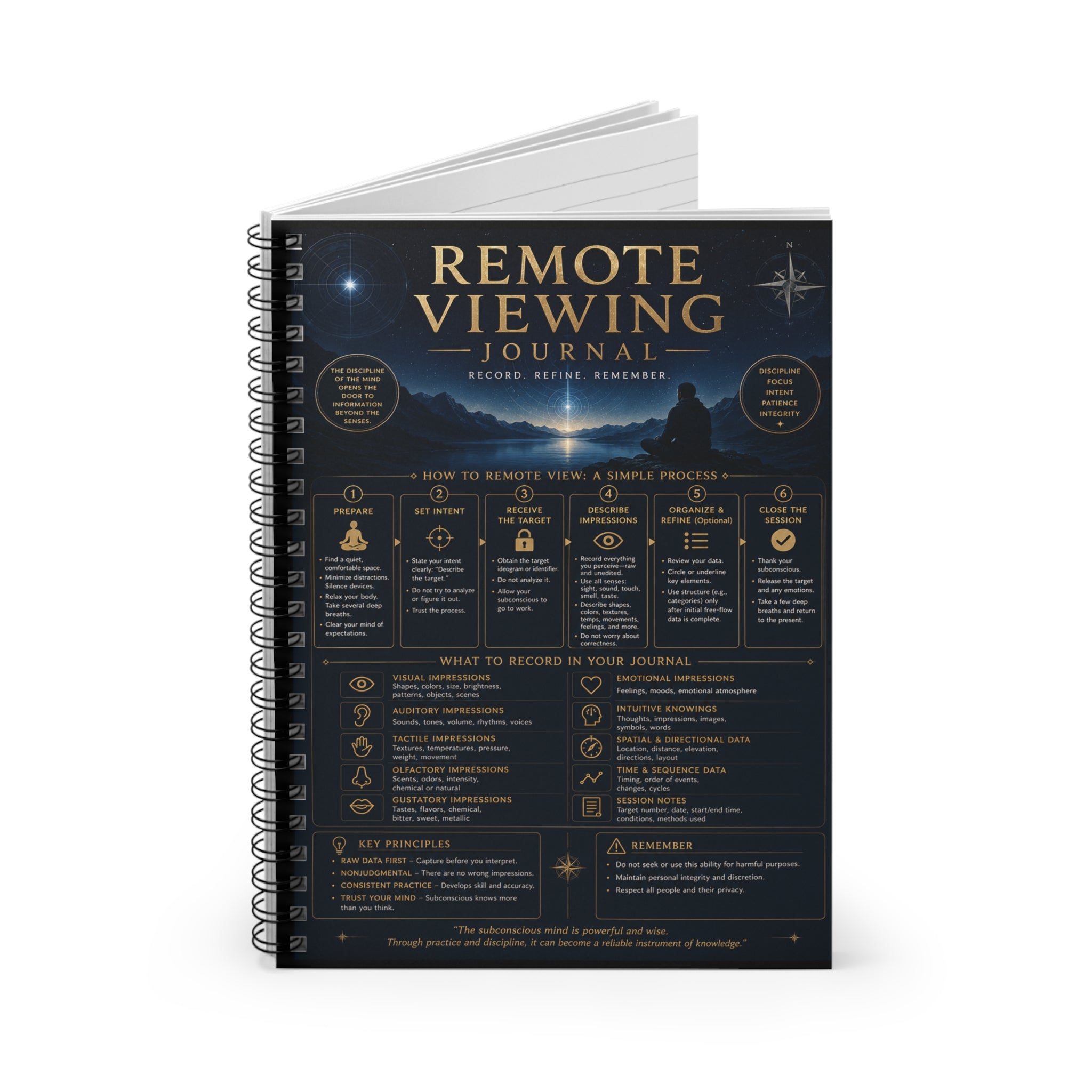 Remote Viewing (RV) Journal Spiral Notebook — Guided Ruled Notebook for Psychic Practice & Intuitive Training